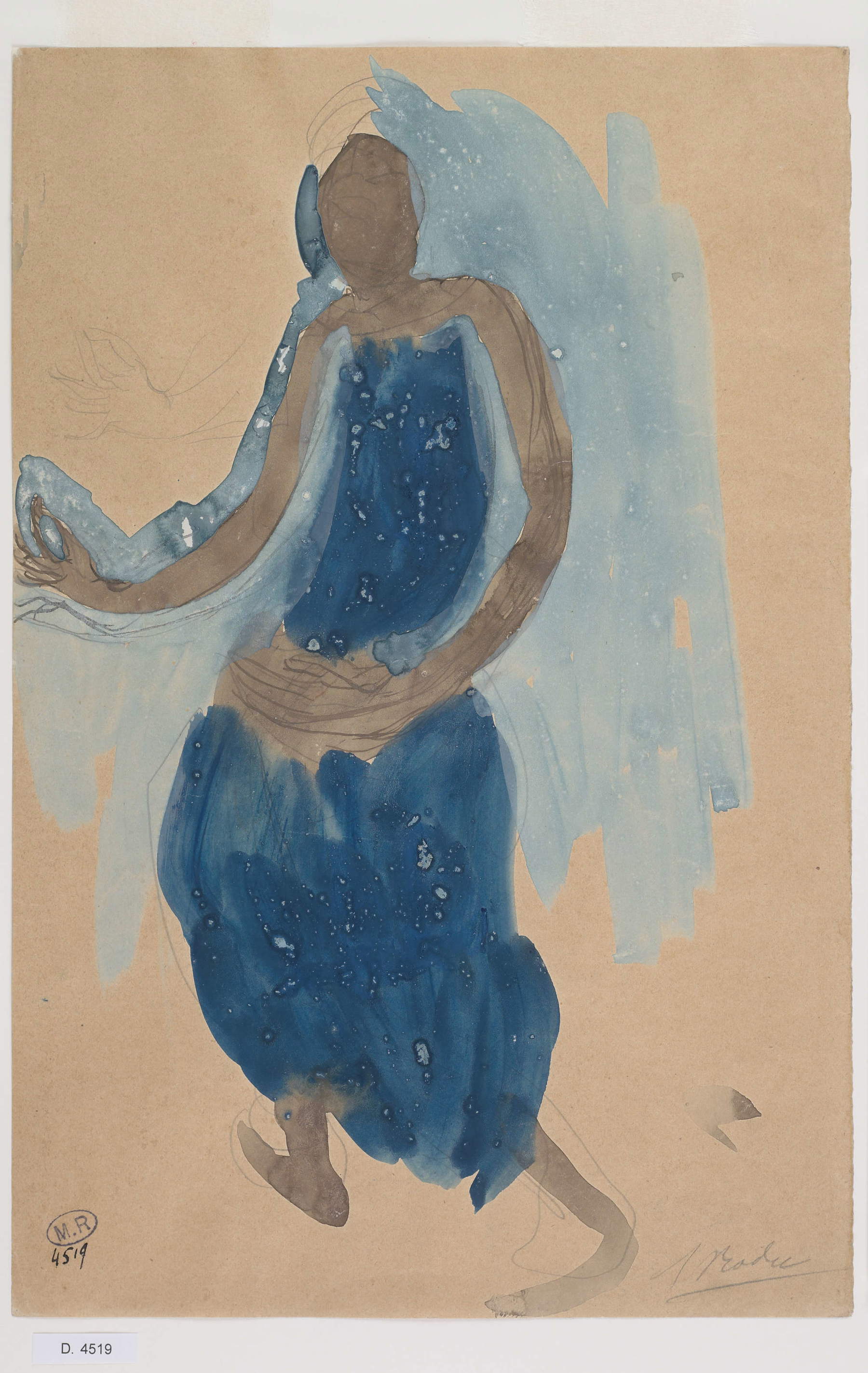 Auguste Rodin, Kambodschanische Tänzerin im Dreiviertelprofil nach links (1906; Tinte, Bleistift, Graphit, Aquarell, Gouache auf Seidenpapier, 31,1 x 20,6 cm; Paris, Mus&eacute;e Rodin) &copy; Mus&eacute;e Rodin. Foto: Jean de Calan