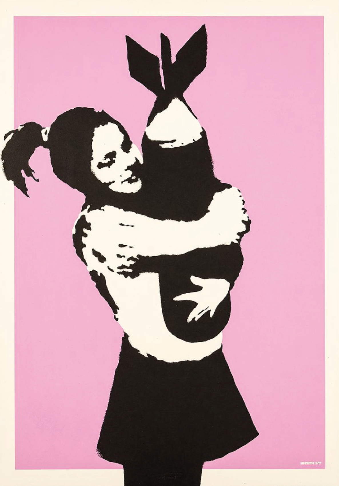 BANKSY, Bomb Love (2003; serigrafía sobre papel (edición limitada), 50 x 70 cm)