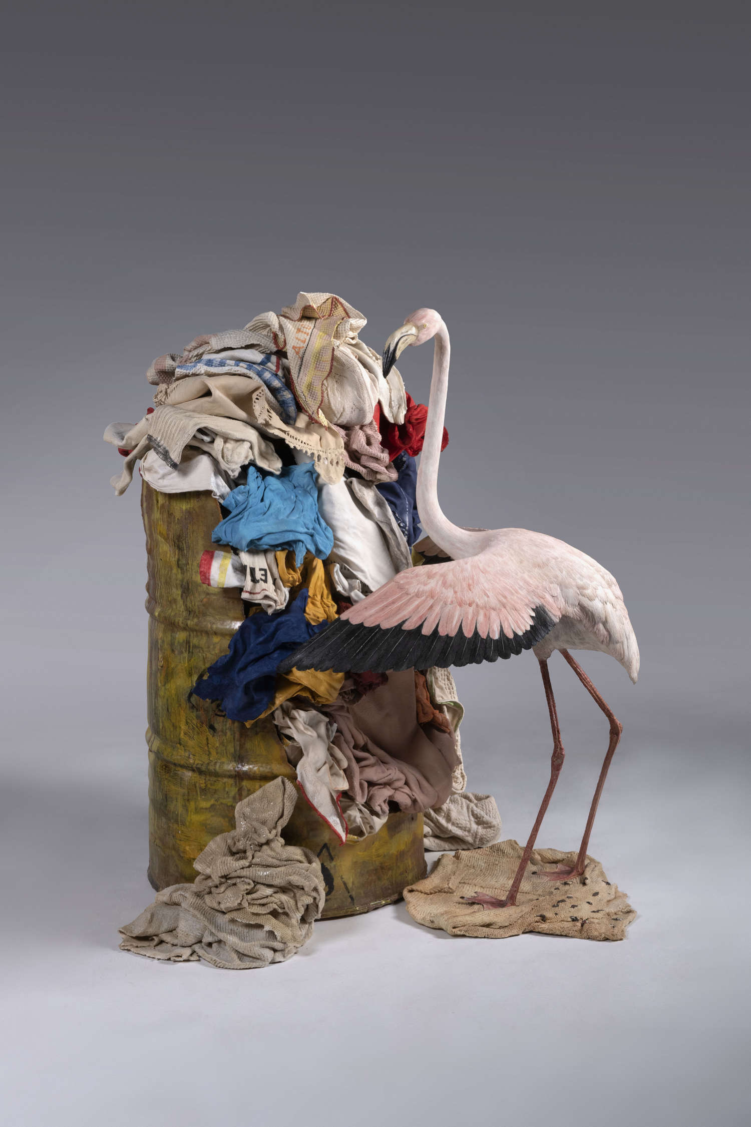 Bertozzi &amp; Casoni, Ragged Flamingo (2025; polychrome ceramic, 114 x 85 x 125 cm). By permission of ABC-ARTE Genoa-Milan, Copyright Bertozzi &amp; Casoni