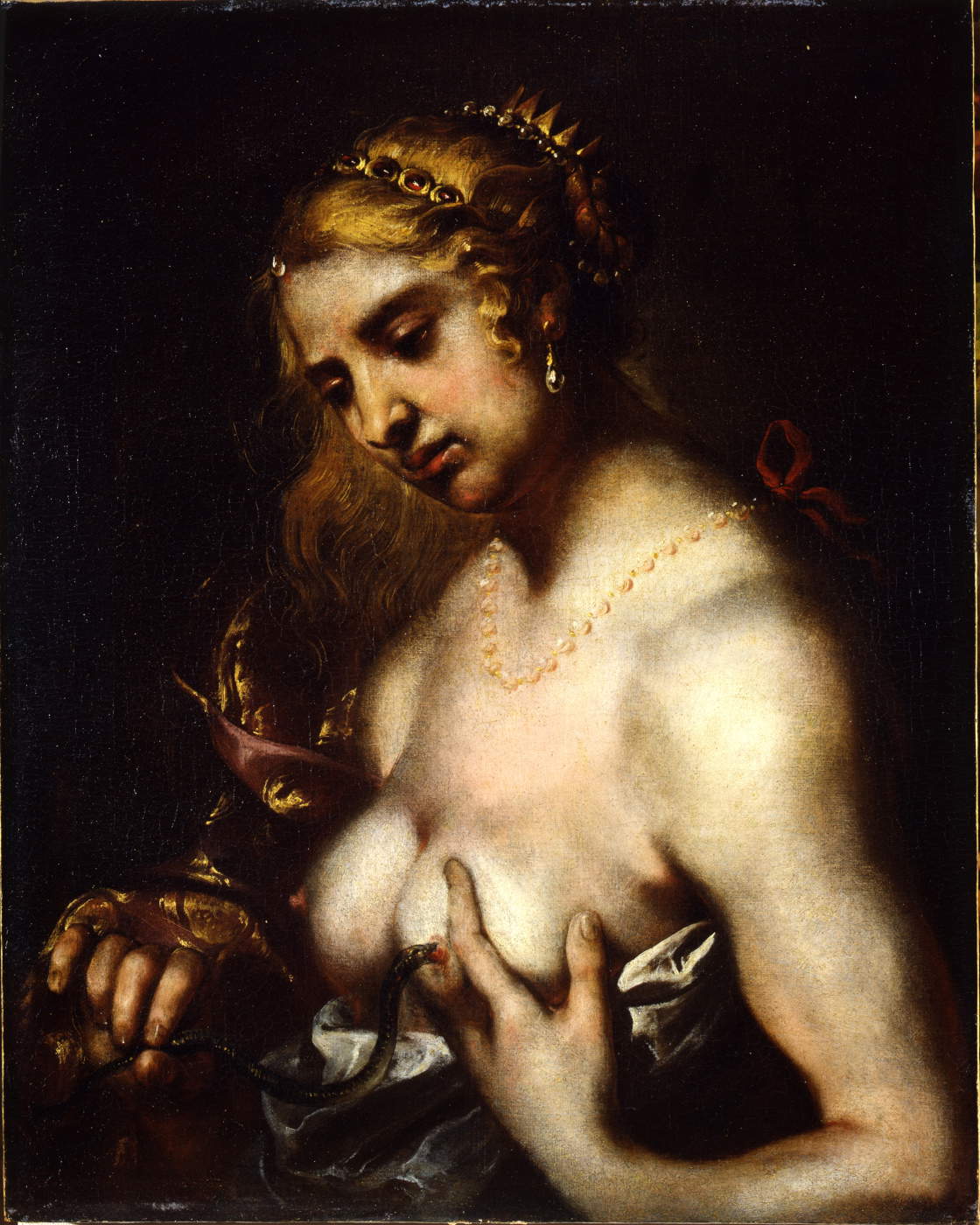Anton Maria Vassallo, *Cleopatra Is Bitten by Asps* (65 x 50 cm). The work has its original frame, which also features an asp motif. GOLDFINCH FINE ARTS