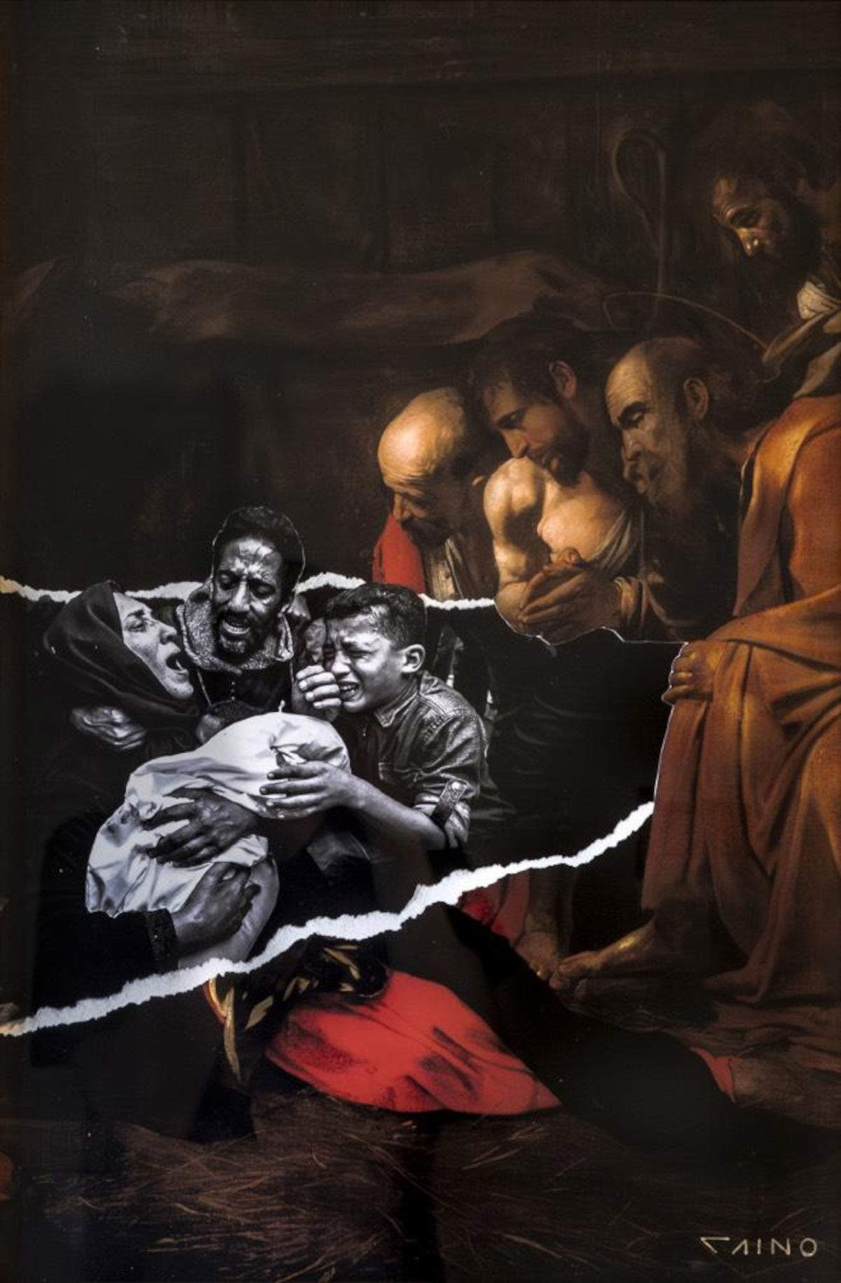 Cain, NATIVITY (2025; d&eacute;collage on Fine Art print, 40&times;60 cm) Photo: Cain