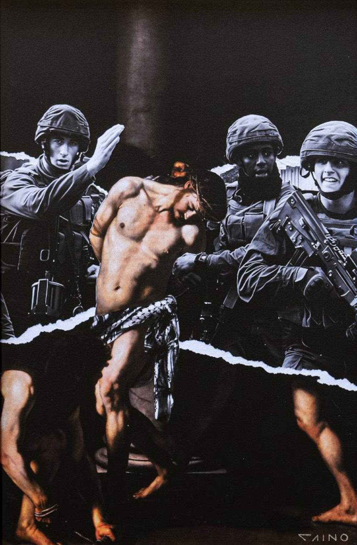 Cain, THE FLAGELLATION (2025, d&eacute;collage on Fine Art print, 40&times;60 cm) Photo: Cain