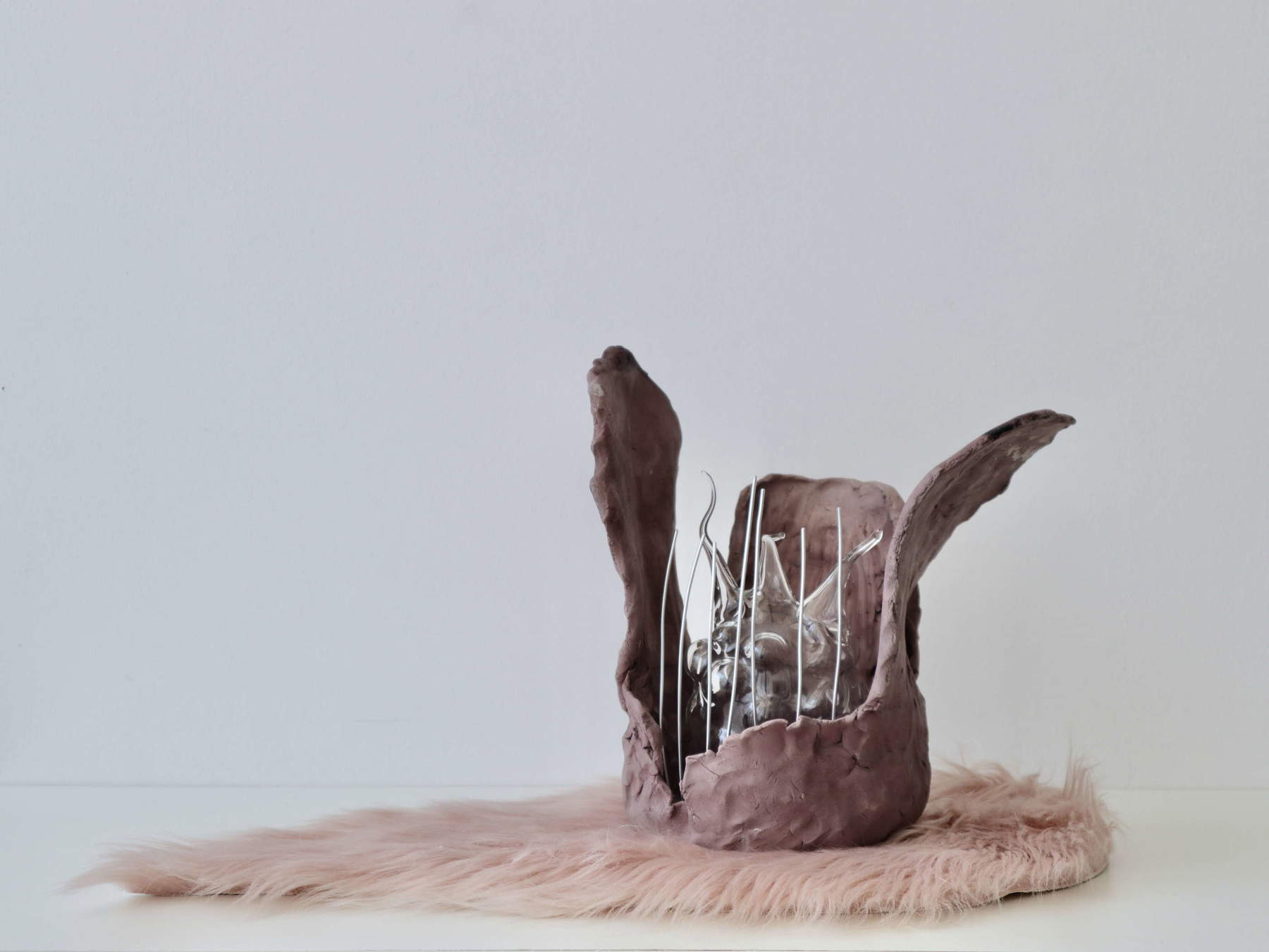 Camilla Marinoni, Blooming_03, ceramic, wine, blown glass, aluminum, polyester, 60 x 27 x 30 cm
