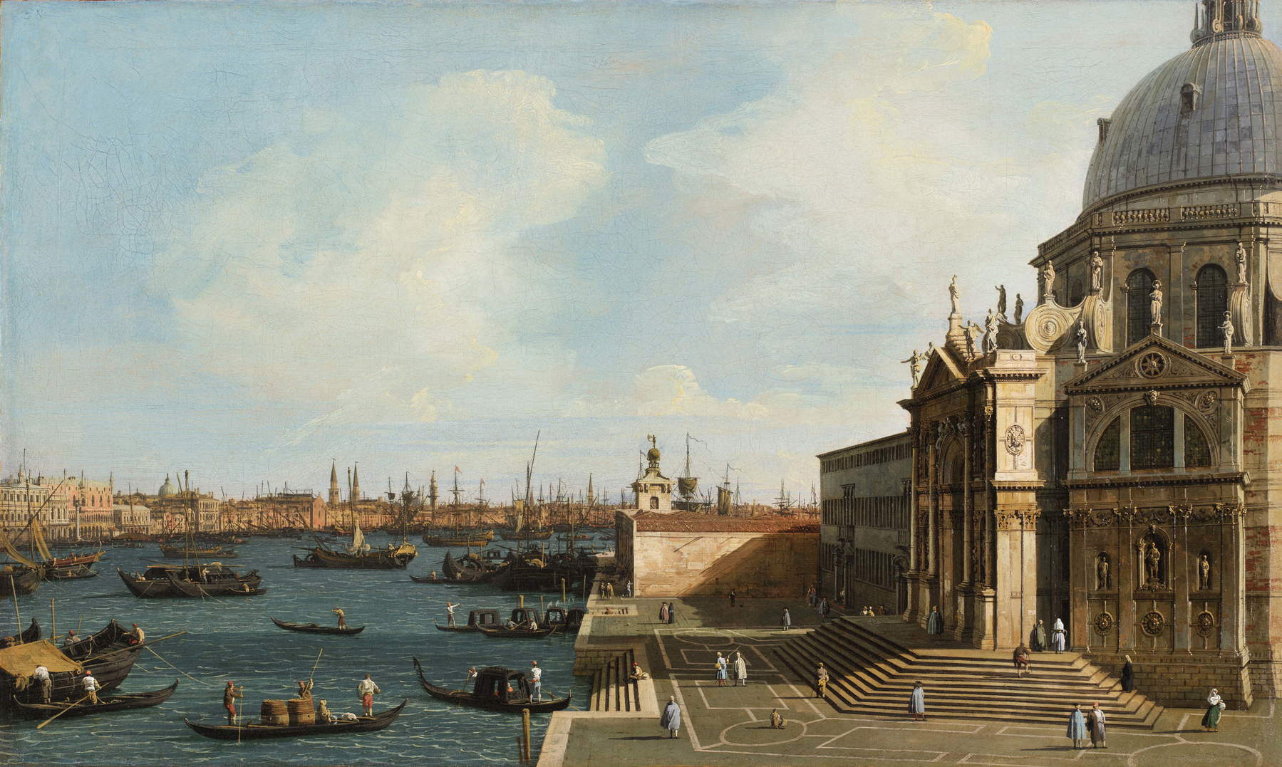 Canaletto, Venedig, Blick auf den Canal Grande in Richtung Osten mit Santa Maria della Salute (Öl auf Leinwand, 47,6 x 79,4 cm)