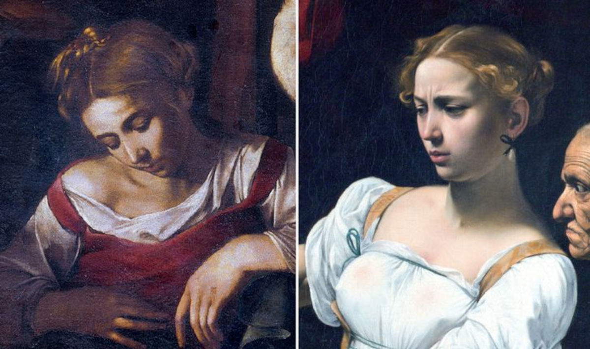Particolare delle opere Nativit&agrave; e Giuditta e Oloferne di Caravaggio