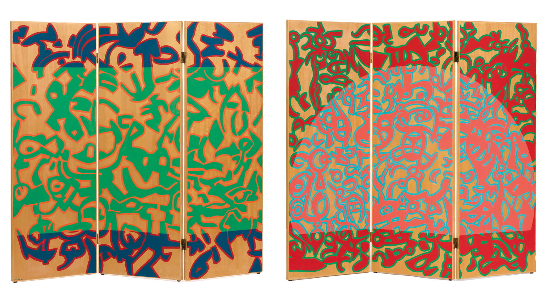 Carla Accardi, Fonda notte (side A) - Pieno giorno (side B) (1986; three-element wooden screen, vinyl on wood, 170 &times; 180 cm)