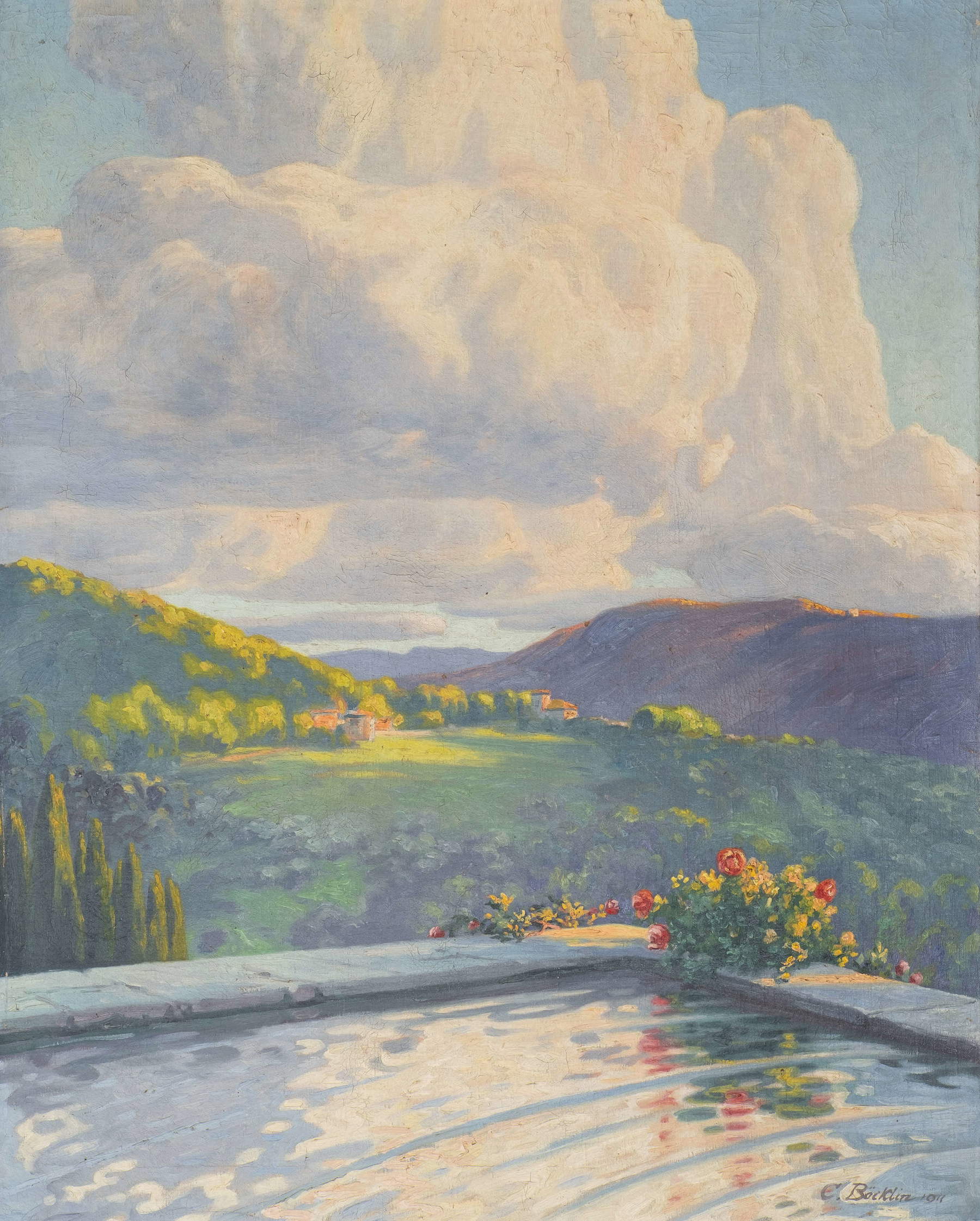 Carlo B&ouml;cklin, Toskanische Landschaft (1911; Öl auf Leinwand, 100 x 80 cm; Sammlung Arnoldo Boecklin)