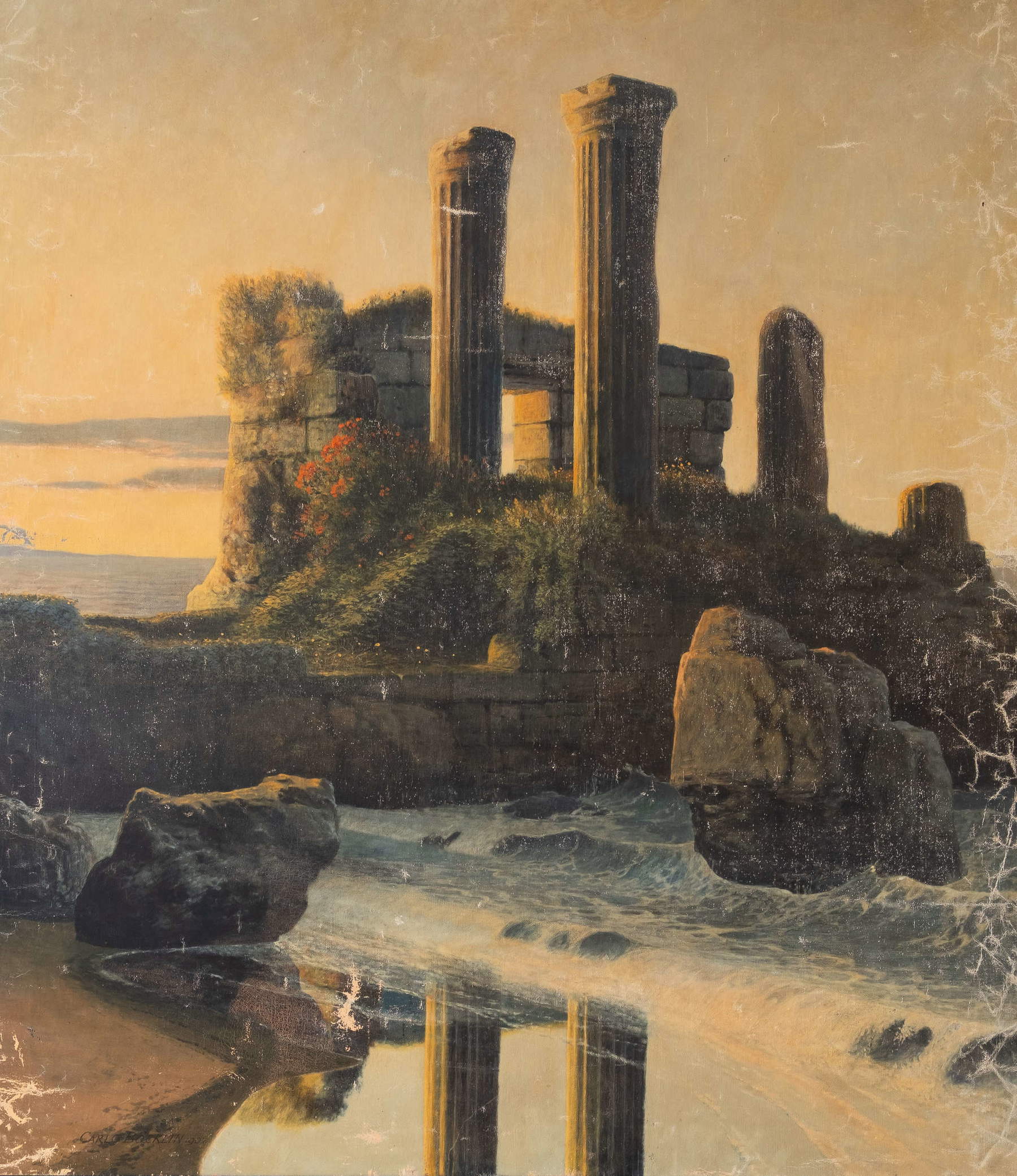 Carlo B&ouml;cklin, Ruinen eines dorischen Tempels am Meer (1902; Öl auf Leinwand, 143 x 125 cm; Sammlung Matilde Boecklin)