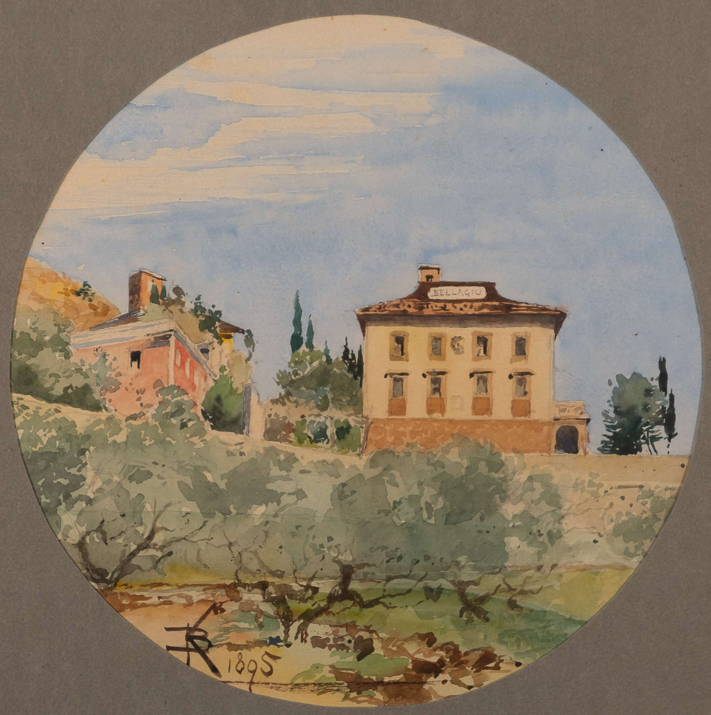 Carlo B&ouml;cklin, Villa Bellagio (1895; Aquarell auf Papier, Durchmesser 200 mm; Sammlung Arnoldo Boecklin)