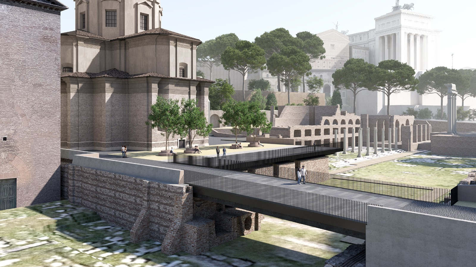 Imagen renderizada de la pasarela de la calle Bonella (Estudio Labics)