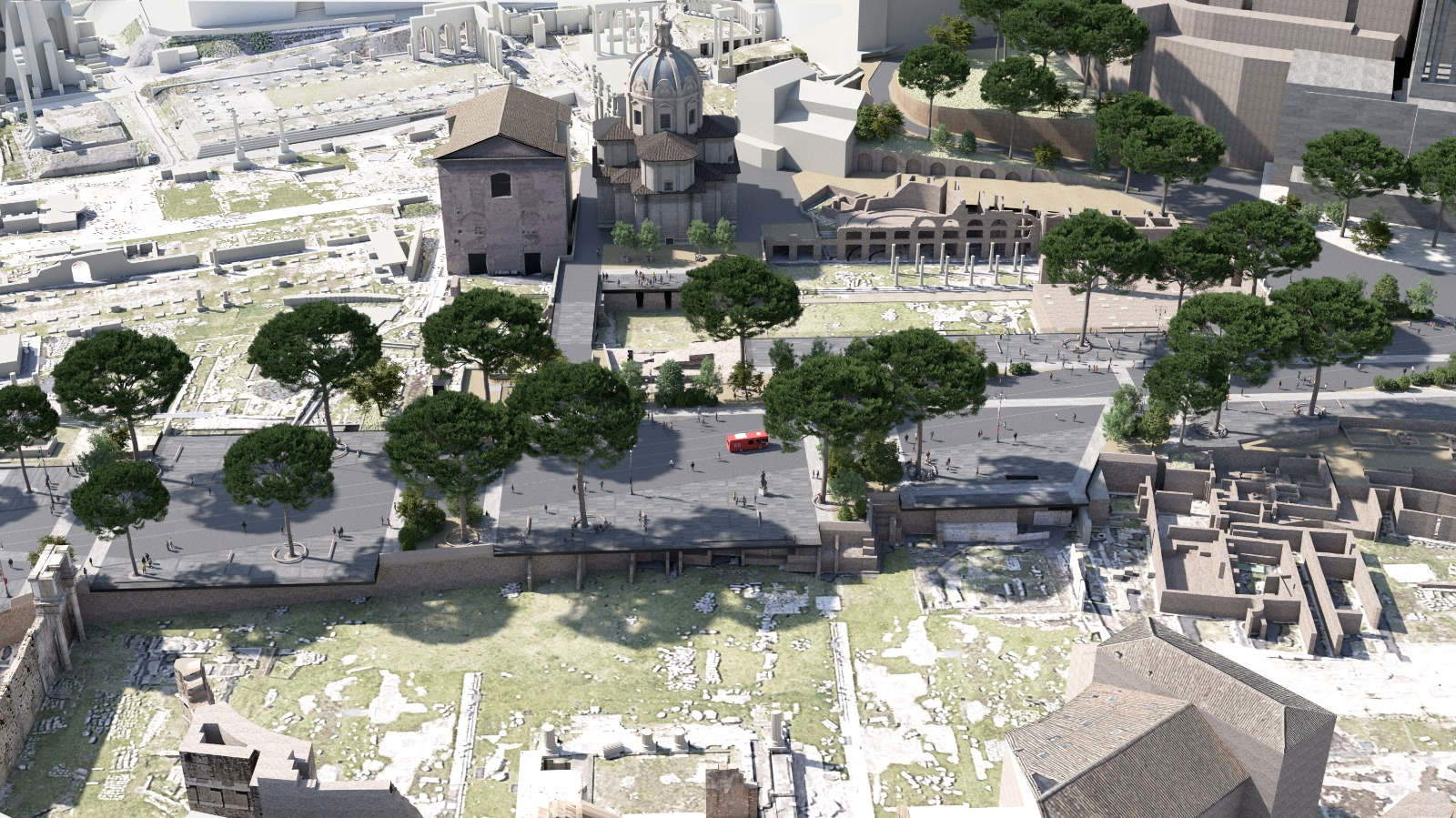 Representación del tramo central de la Via dei Fori Imperiali (Studio Labics)
