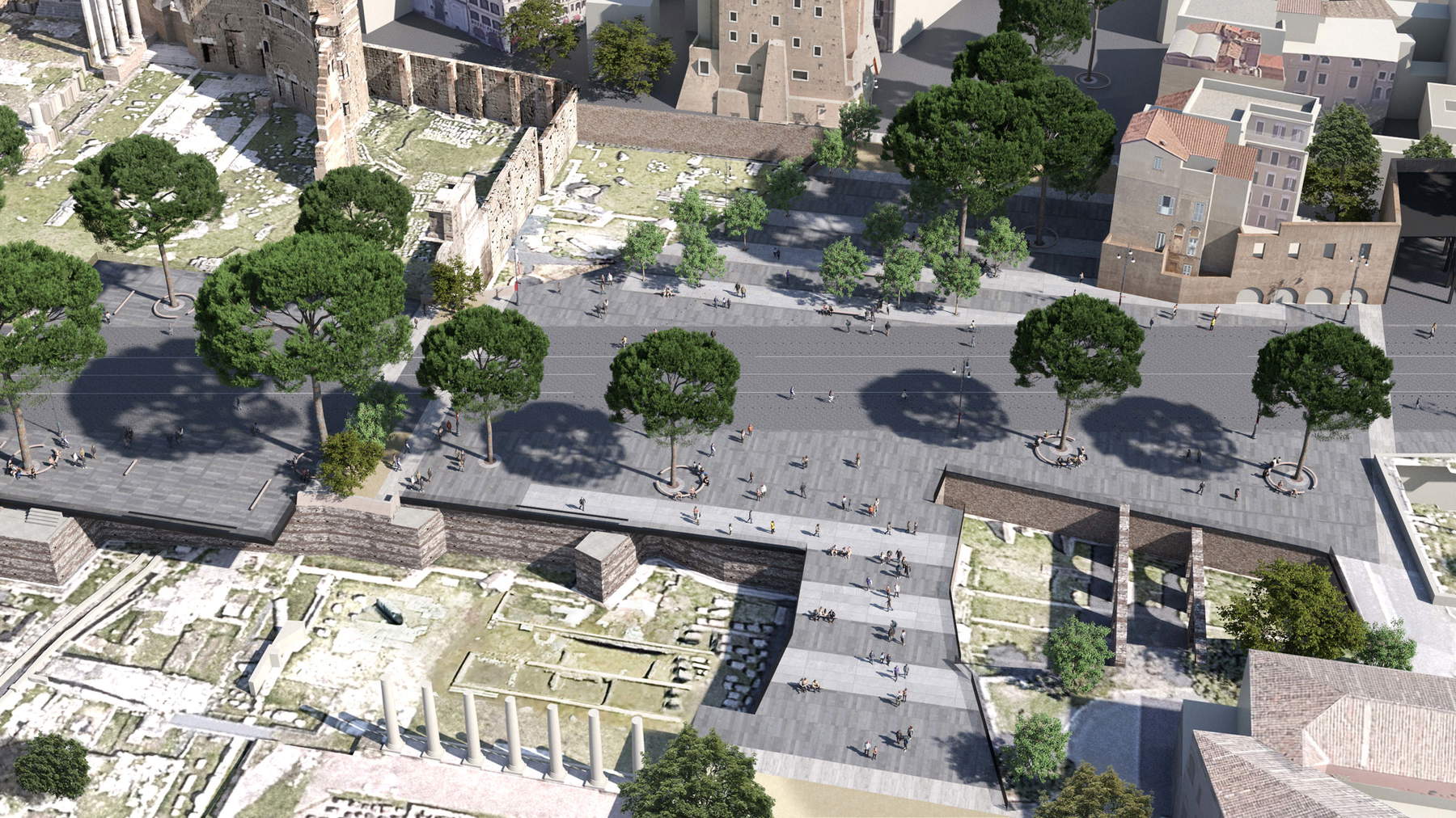 Imagen renderizada de la Via dei Fori Imperiali (Estudio Labics)