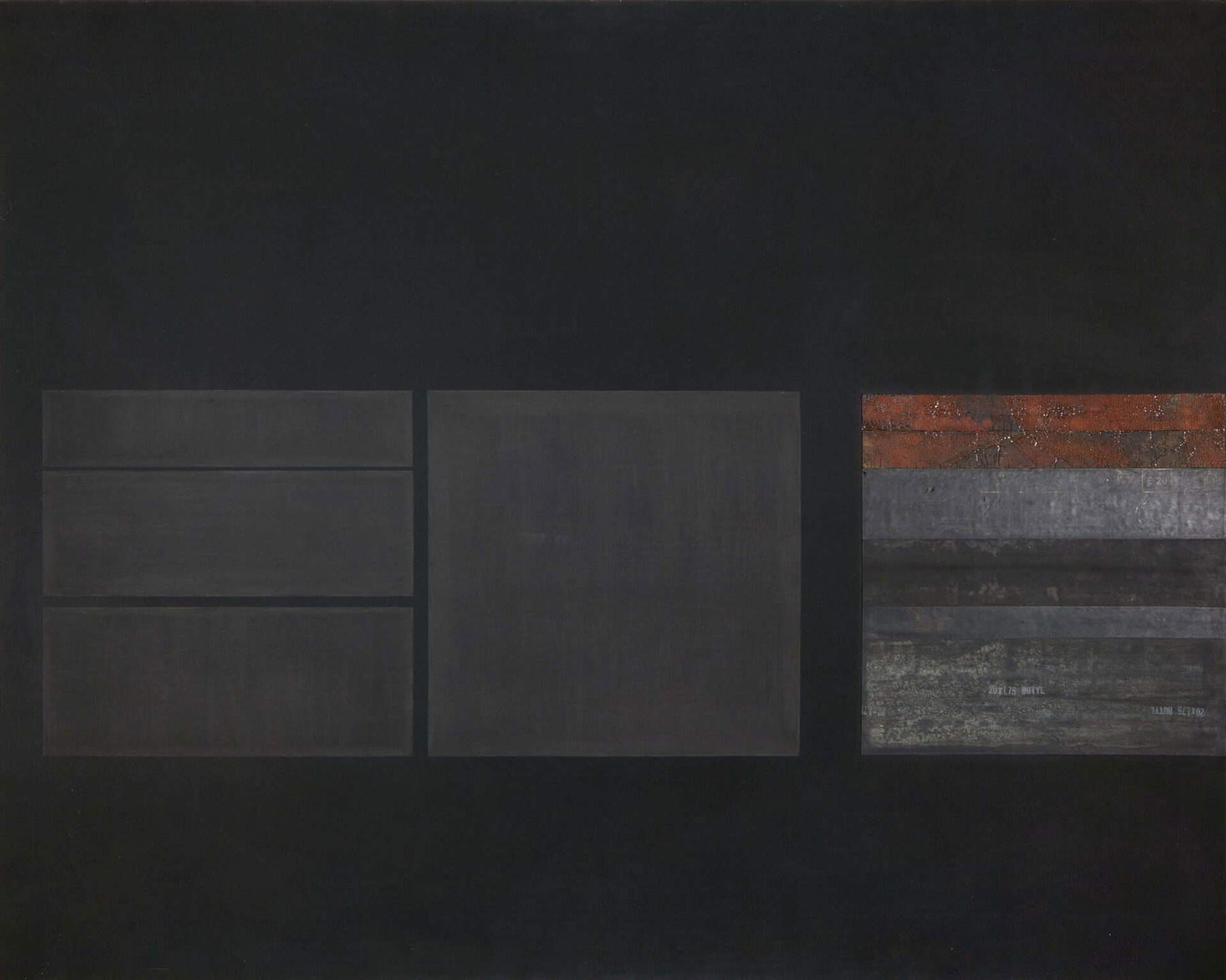 Carol Rama, « Luogo e segni » (1974 ; chambres à air et abrasion sur toile de capote noire ; Collections Gallerie d&rsquo;Italia - Intesa Sanpaolo). Photo : Patrimoine artistique Intesa Sanpaolo / Paolo Vandrasch, Milan &copy; Archives Carol Rama, Turin