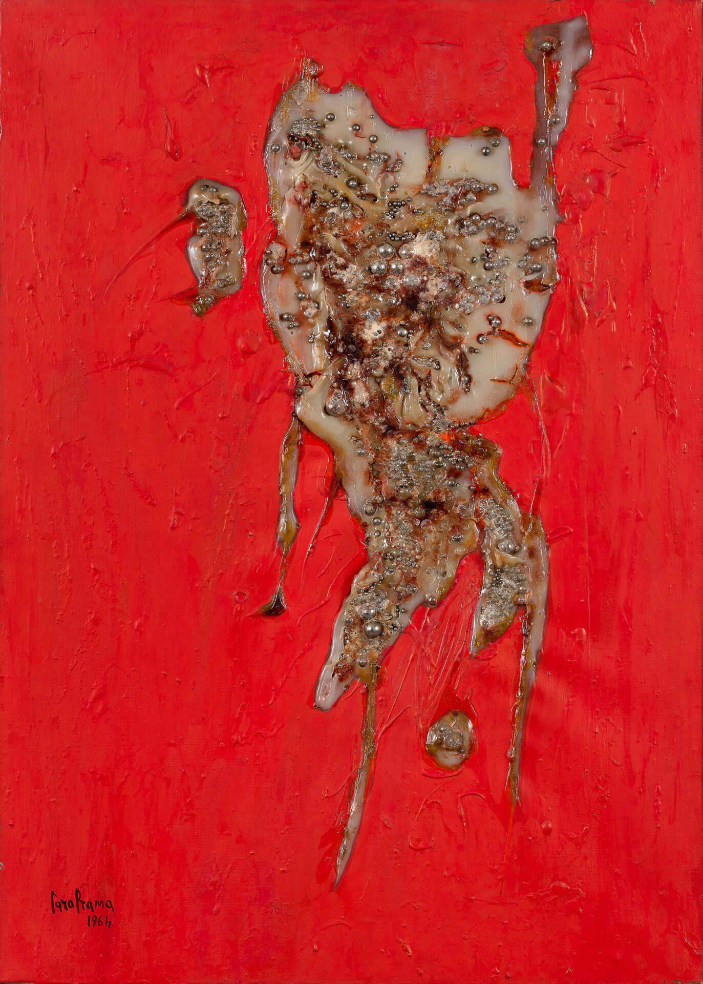 Carol Rama, Sans titre (Bricolage R4) (1964 ; acrylique, tempera, colle et billes métalliques ; collection privée). Photo : Pino Dell&rsquo;Aquila &copy; Archives Carol Rama, Turin