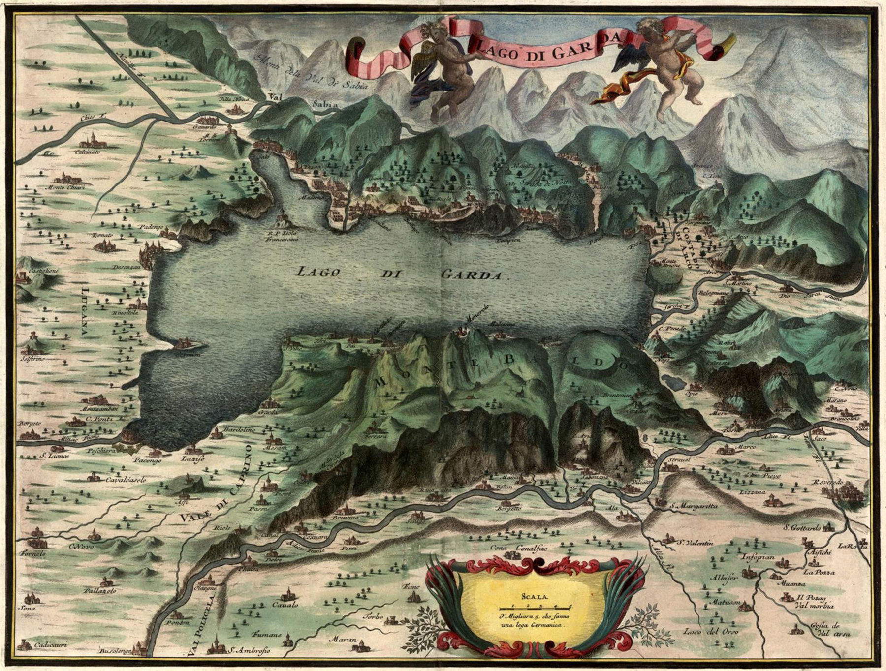 Johann Chistoph Volckamer, Mappa storica del Lago di Garda (1708) Frame tratto dal video MAGNIFICA PATRIA 1426 &ndash; 2026. Seicento anni di storia tra il Garda e Venezia, Installazione audiovisiva site specific (2026; durata 15&lsquo;)
