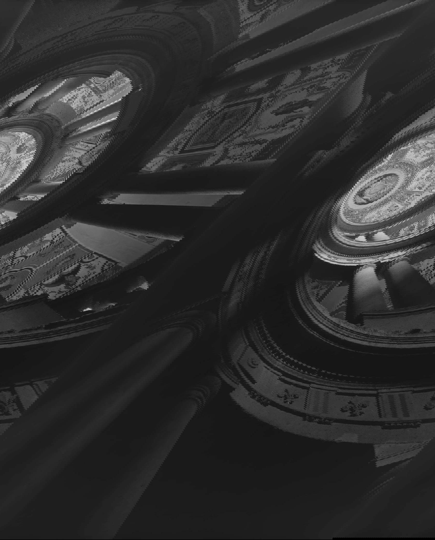 Hiroshi Sugimoto, Staircase, Villa Farnese II (2016; silver gelatin print, 58.4 x 47 cm, Ed. 25). Courtesy of the artist and Galleria Continua