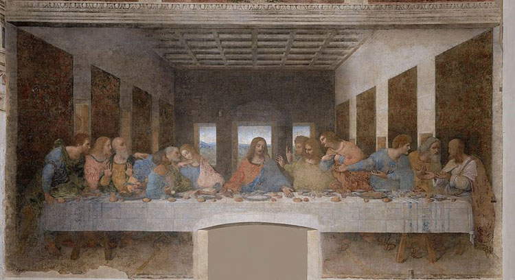 Leonardo da Vinci, Last Supper (1494-1498; tempera on plaster, 460 x 880 cm; Milan, Santa Maria delle Grazie)