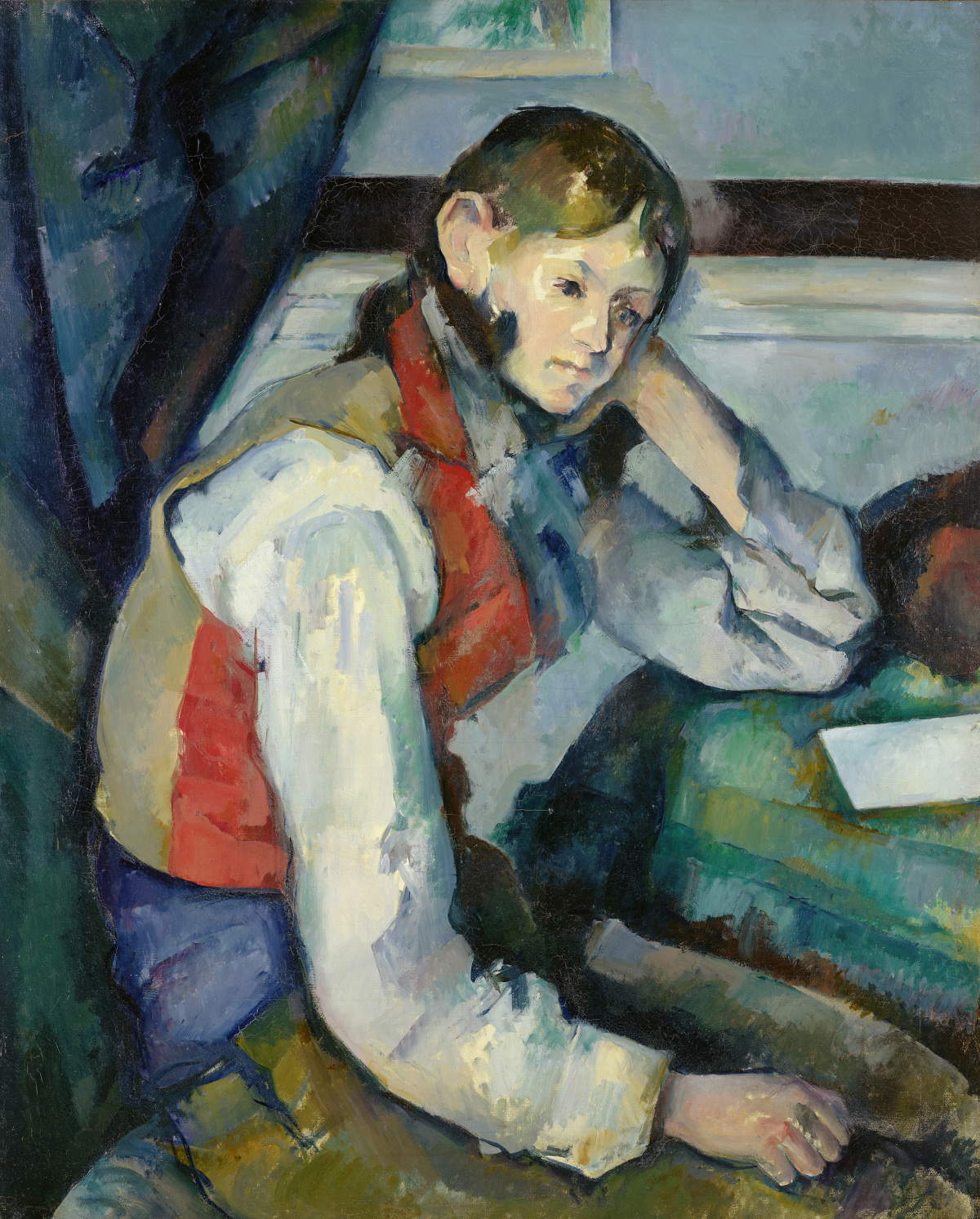 Paul Cezanne, Il ragazzo con il gilet rosso (1888&ndash;1890; olio su tela, 79,5 x 64 cm; Collezione Emil B&uuml;hrle, prestito a lungo termine al Kunsthaus Z&uuml;rich)