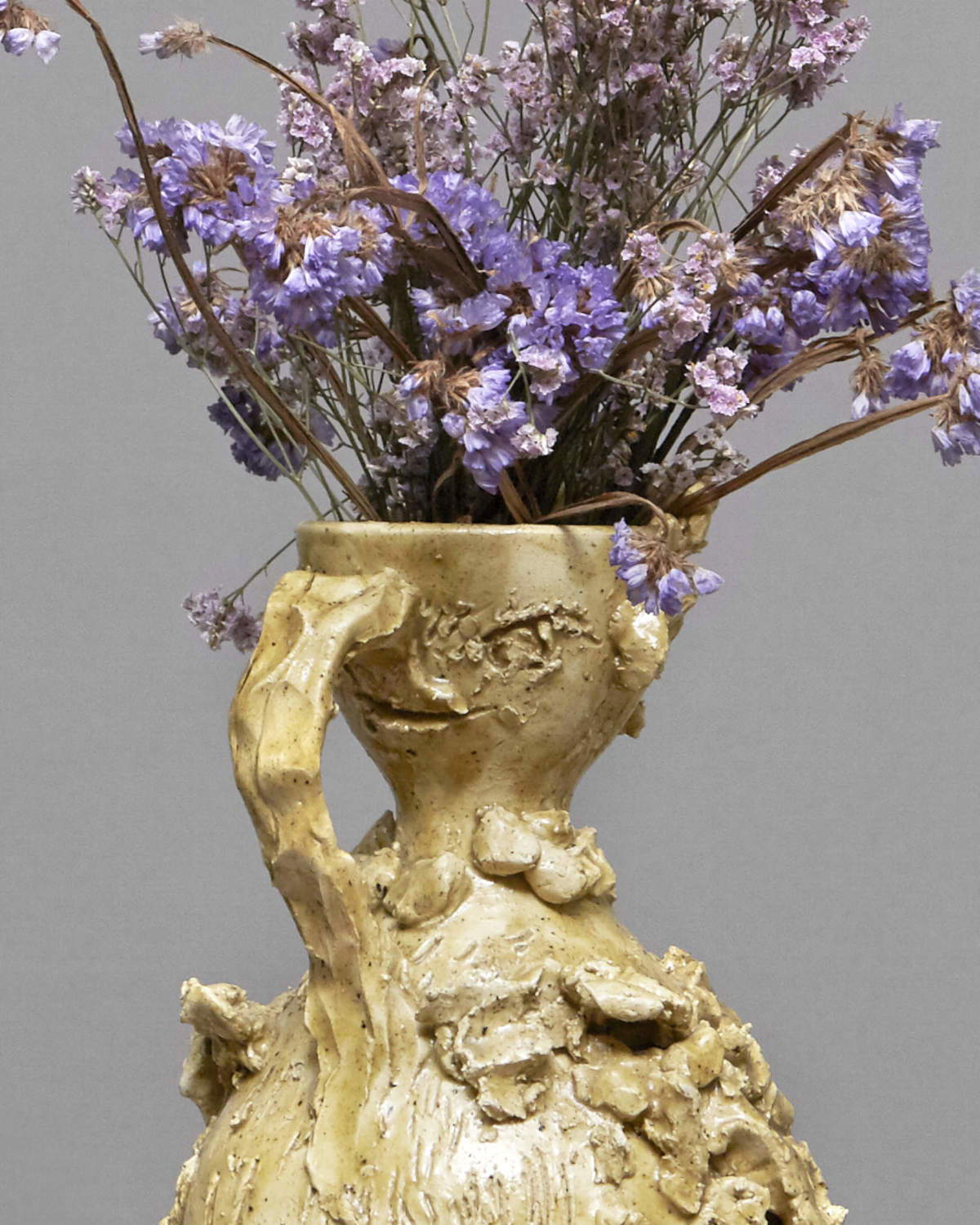Chiara Camoni, *La Cenere di Montelupo #6* (2017; white terracotta, ash glaze, dried vegetation) Photo: Camilla Maria Santini