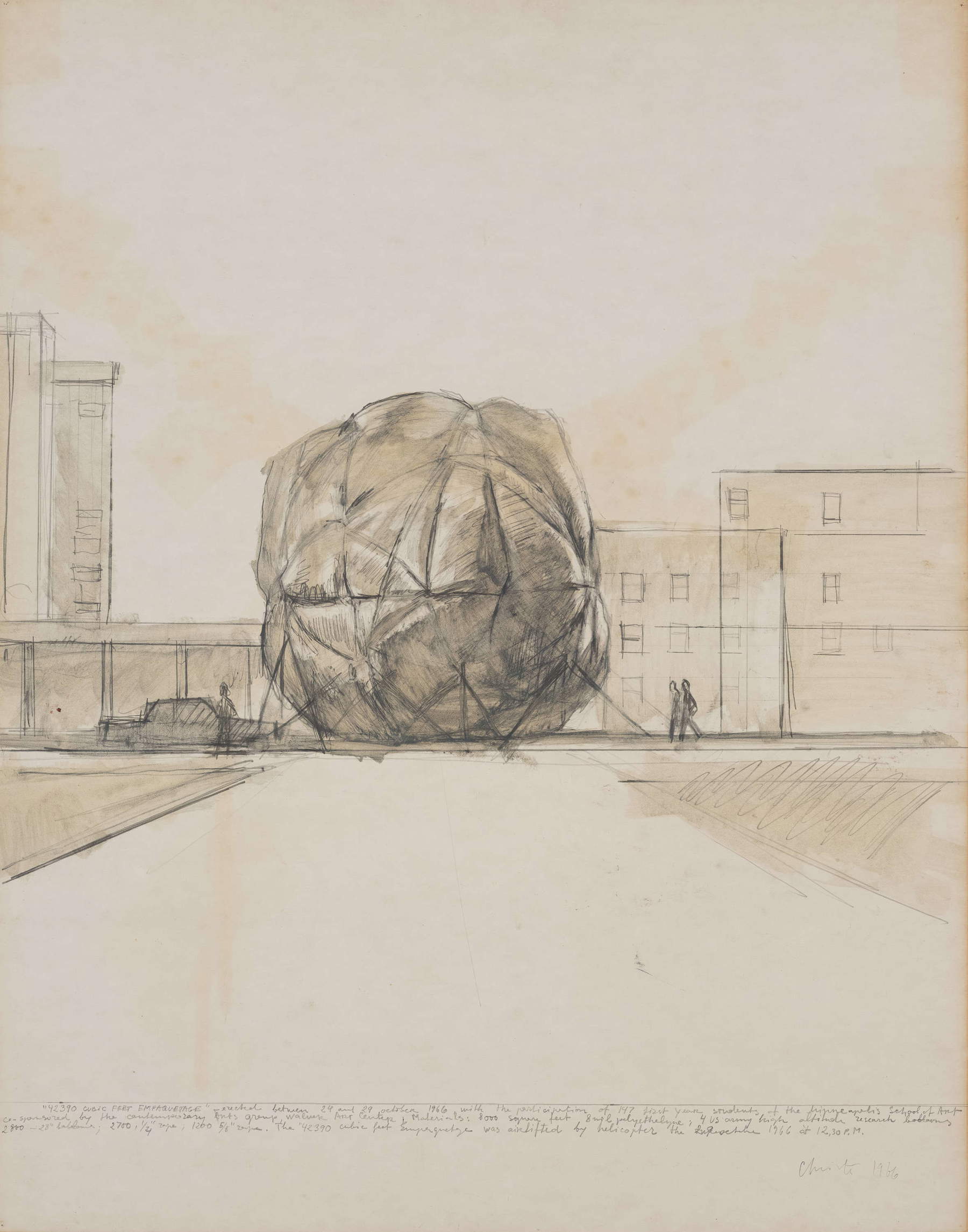 Christo, 42.390 Cubic Feet Empaquetage (Projekt für die Minneapolis School of Art und das Walker Art Center, Minneapolis) (1966; Graphit und Aquarell auf Papier, 71,1 x 55,9 cm) &copy; Christo and Jeanne-Claude Foundation. Foto: Charles Roussel. Mit freundlicher Genehmigung der Christo and Jeanne-Claude Foundation und Gagosian
