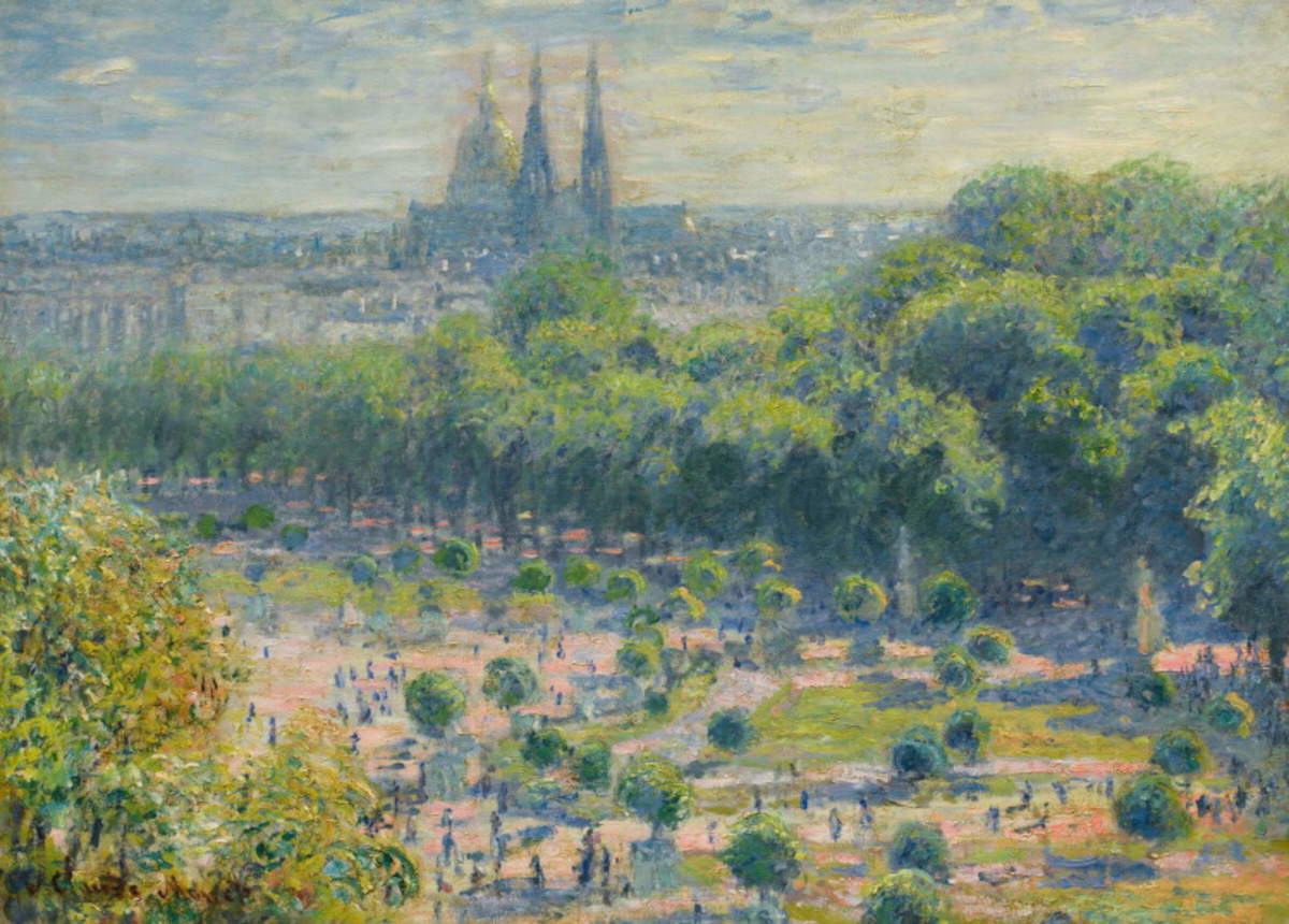 Claude Monet, *Le Jardin des Tuileries* (1876; oil on canvas, 59.5 &times; 81.8 cm; signed “Claude Monet” and dated “76” (lower left)) Photo: Sotheby&rsquo;s