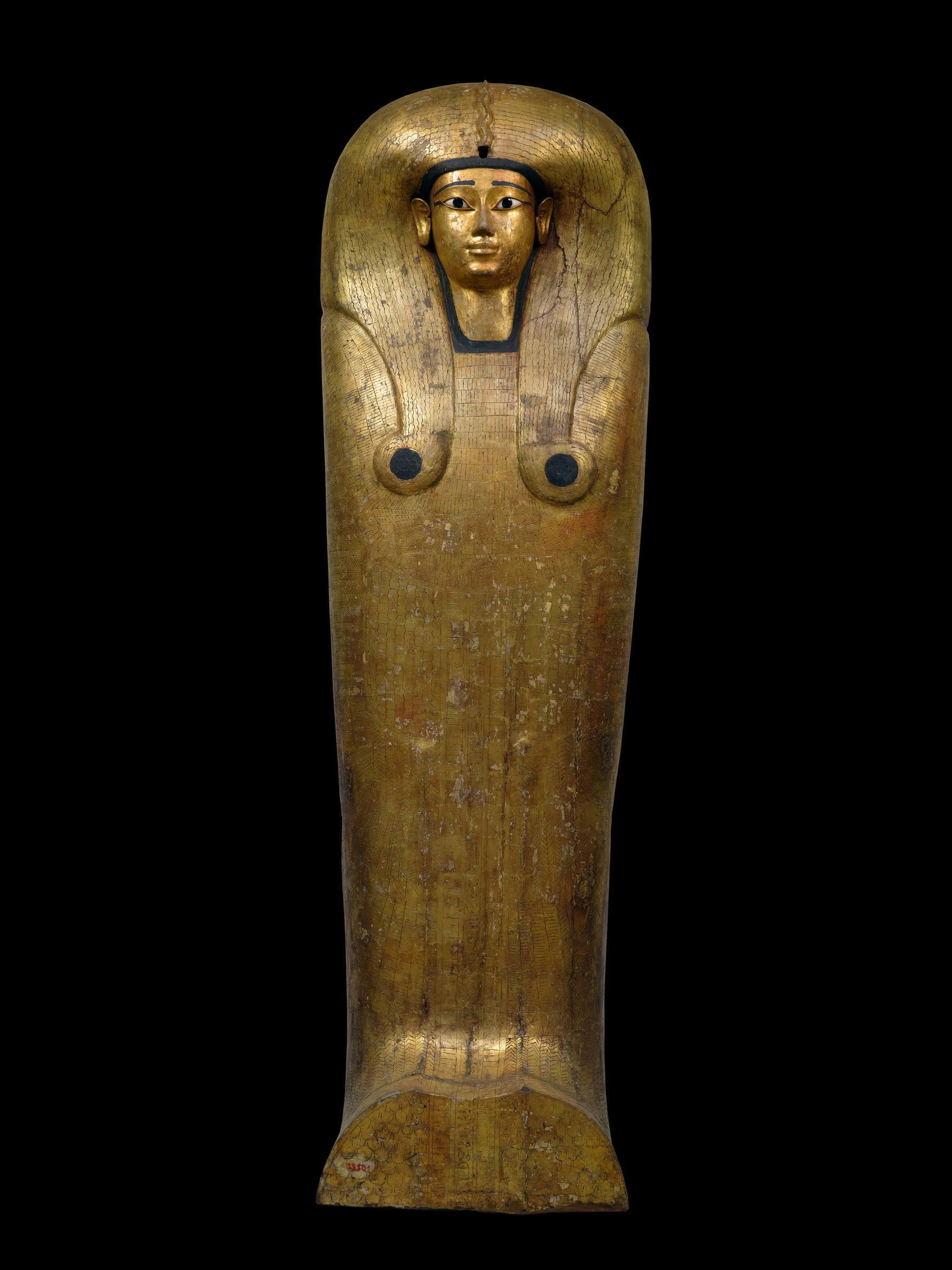 Sarcophagus lid of Queen Ahhotep II (Late 17th early 18th Dynasty, reign of Ahmose I; gilded stucco and wood; Cairo, Egyptian Museum). Photo: Massimo Listri