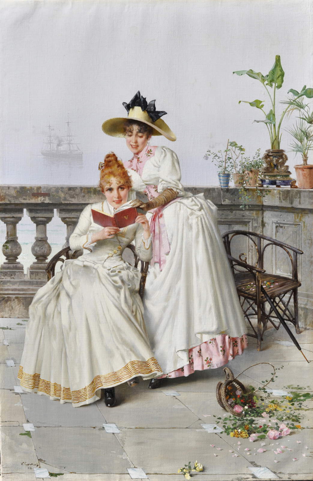 Vittorio Matteo Corcos, *An Interesting Reading* (circa 1880; oil on canvas). Courtesy of the Goldoni Art Gallery, Livorno