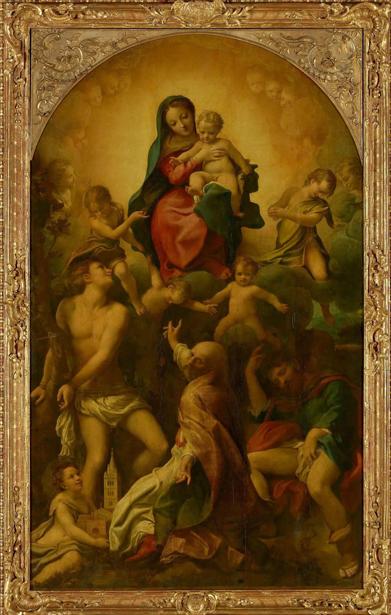 Correggio, La Virgen de San Sebastián (h. 1524; óleo sobre tabla, 265 x 161 cm; Dresde, Gem&auml;ldegalerie)