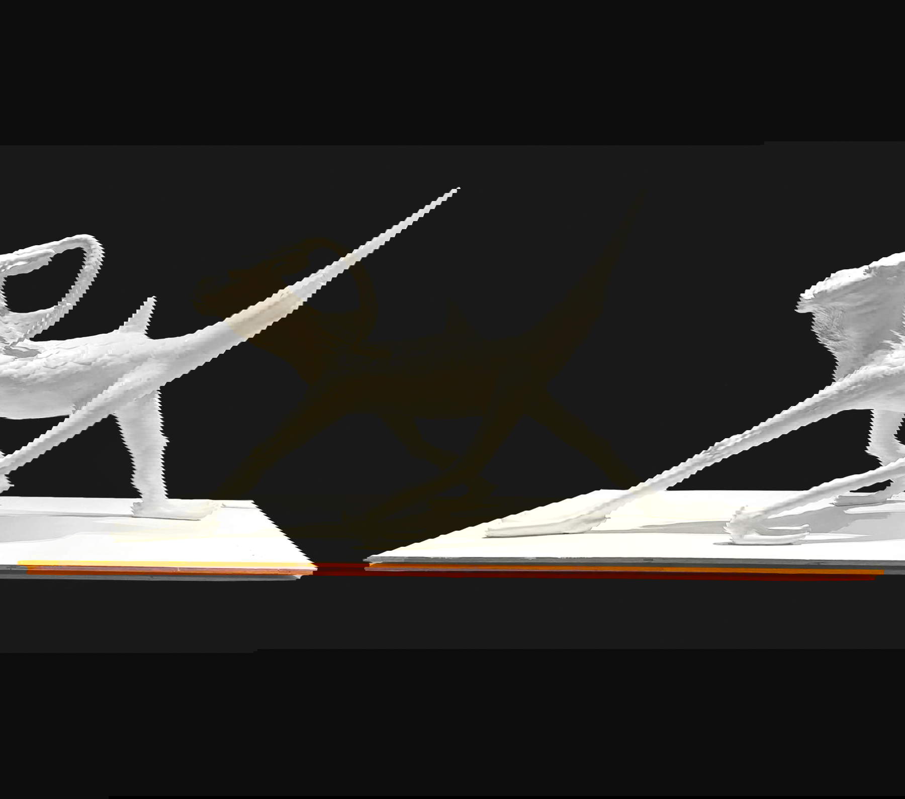 Dario Ghibaudo, Museum of Unnatural History, Room XXIV, Large Sculptures, HIRCUS CUM BARBA CONTRARIUM AVIS PEDATUS (2022; white cement, white Carrara marble dust, 330 x 120 x h 178 cm)