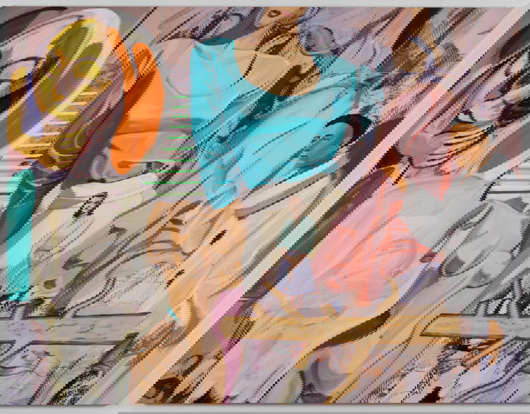 David Salle, Mime (2026; oil, acrylic, Flashe and charcoal on UV print on linen, 182.9 x 236.2 x 3.8 cm). &copy; David Salle / ARS New York. Courtesy of Thaddaeus Ropac gallery. Photo: John Berens