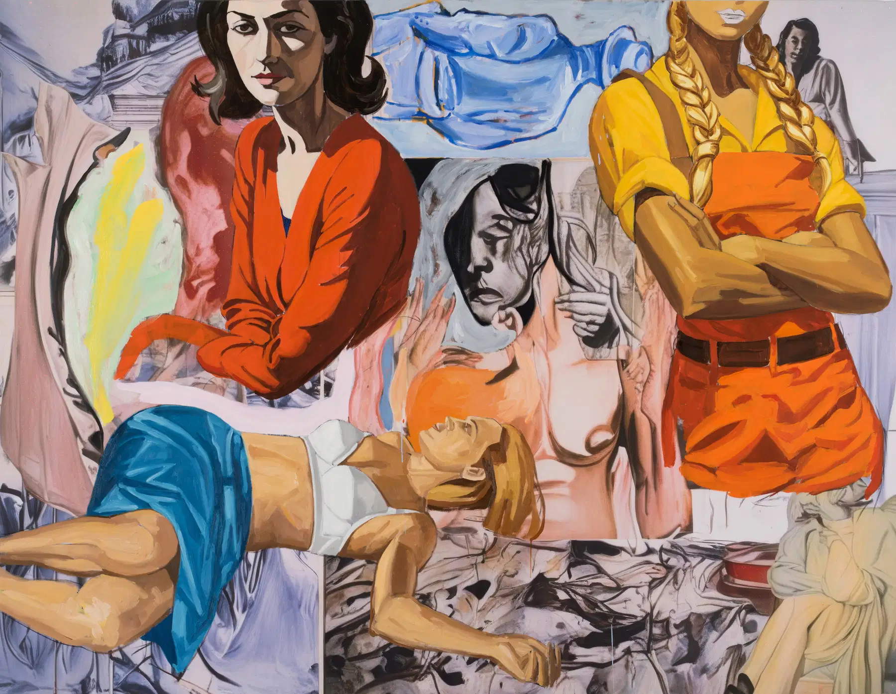 David Salle, Workplace (olio, acrilico, Flashe e carboncino su stampa UV su lino, 182,9 x 236,2 cm). &copy; David Salle / ARS New York. Su concessione di Thaddaeus Ropac gallery. Foto: John Berens