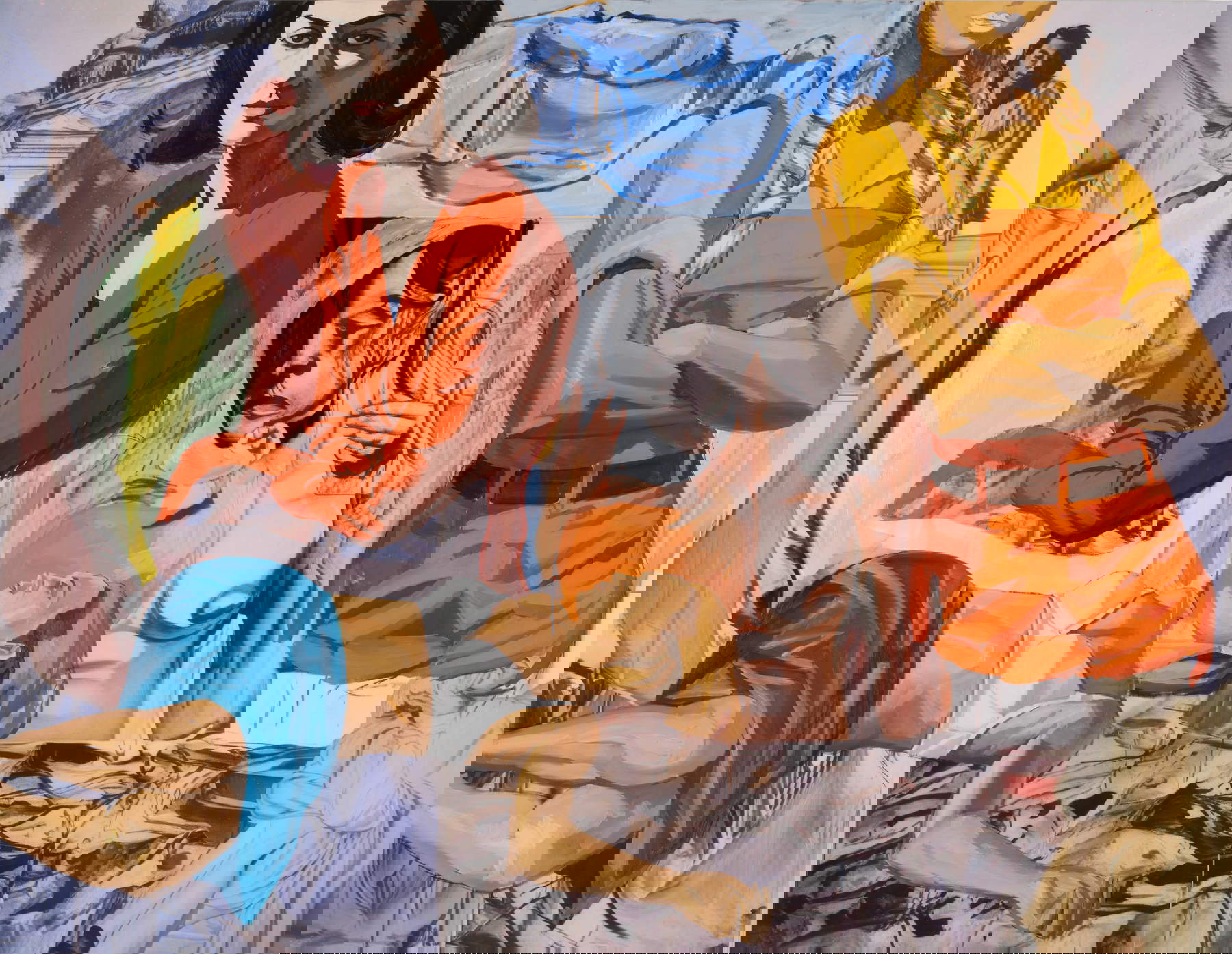 David Salle, Workplace (oil, acrylic, Flashe and charcoal on UV print on linen, 182.9 x 236.2 cm). &copy; David Salle / ARS New York. Courtesy of Thaddaeus Ropac gallery. Photo: John Berens