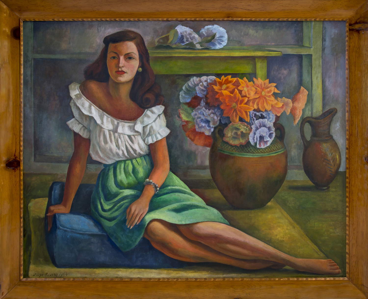 Diego Rivera, Sitzende Frau mit Blumen (1944; Öl auf Leinwand, 118 x 150 cm; Mexiko-Stadt, Colecci&oacute;n de Arte BBVA M&eacute;xico, Inv. CCB062) &copy; Banco de M&eacute;xico
