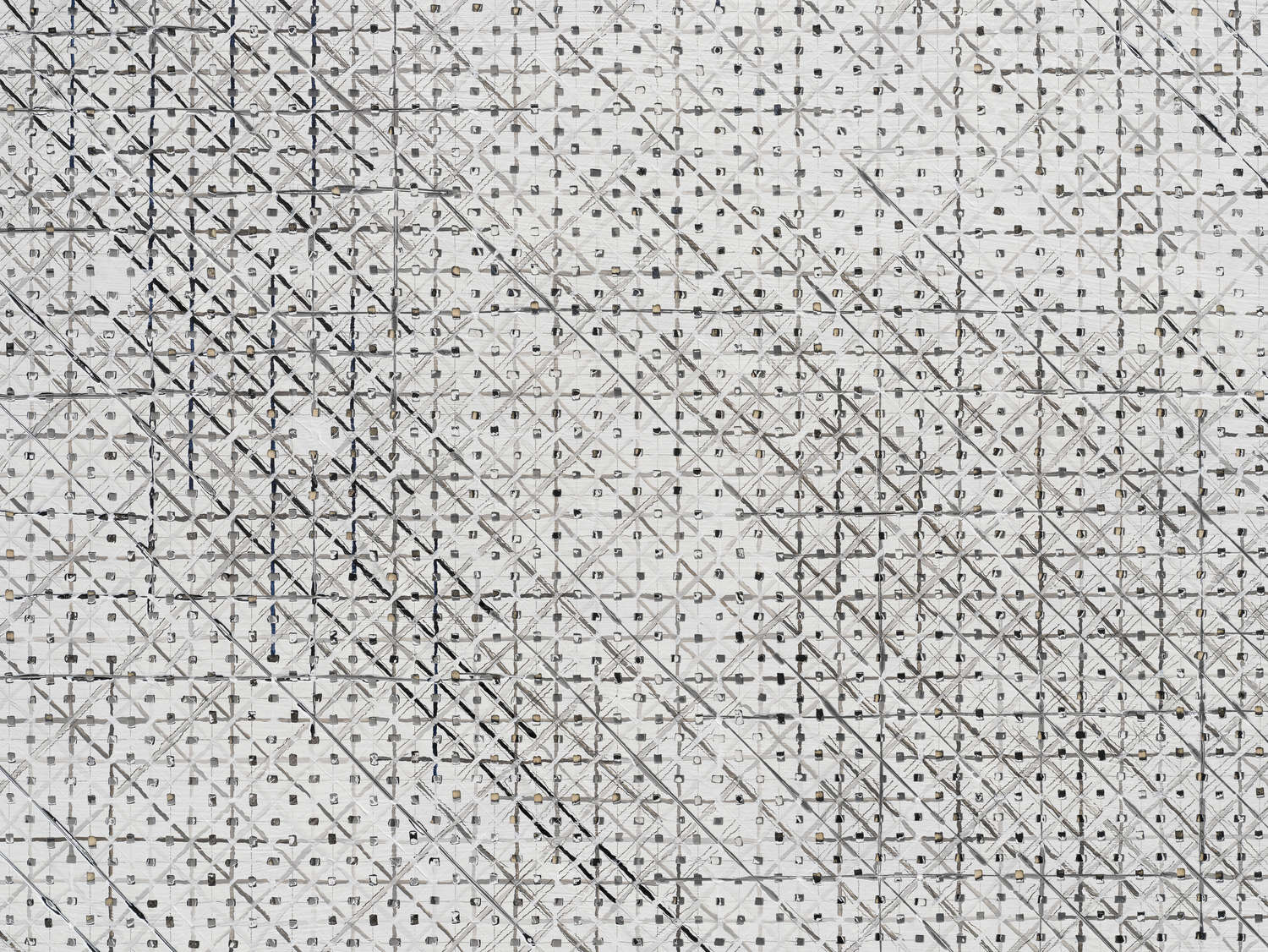 Ding Yi, Appearance of Crosses 2025-32 (2025; Acryl, Buntstifte und Holzschnitt auf Lindenholzplatte, 240 x 120 cm) &copy; Ding Yi. Mit freundlicher Genehmigung der Lisson Gallery und der ShanghART Gallery