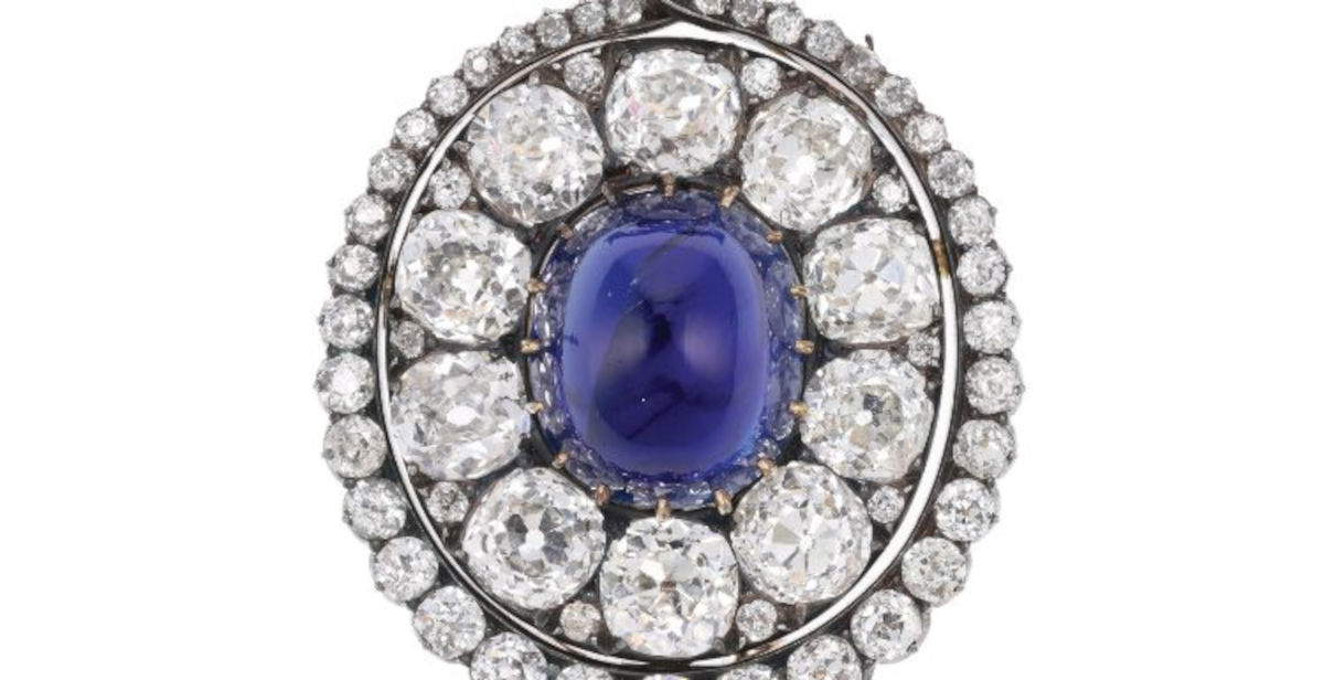 Diamond brooch by Rozet &amp; Fischmeister with untreated Kashmir sapphire of 18.695 carats. Sold for &euro;779,000. Photo: Dorotheum