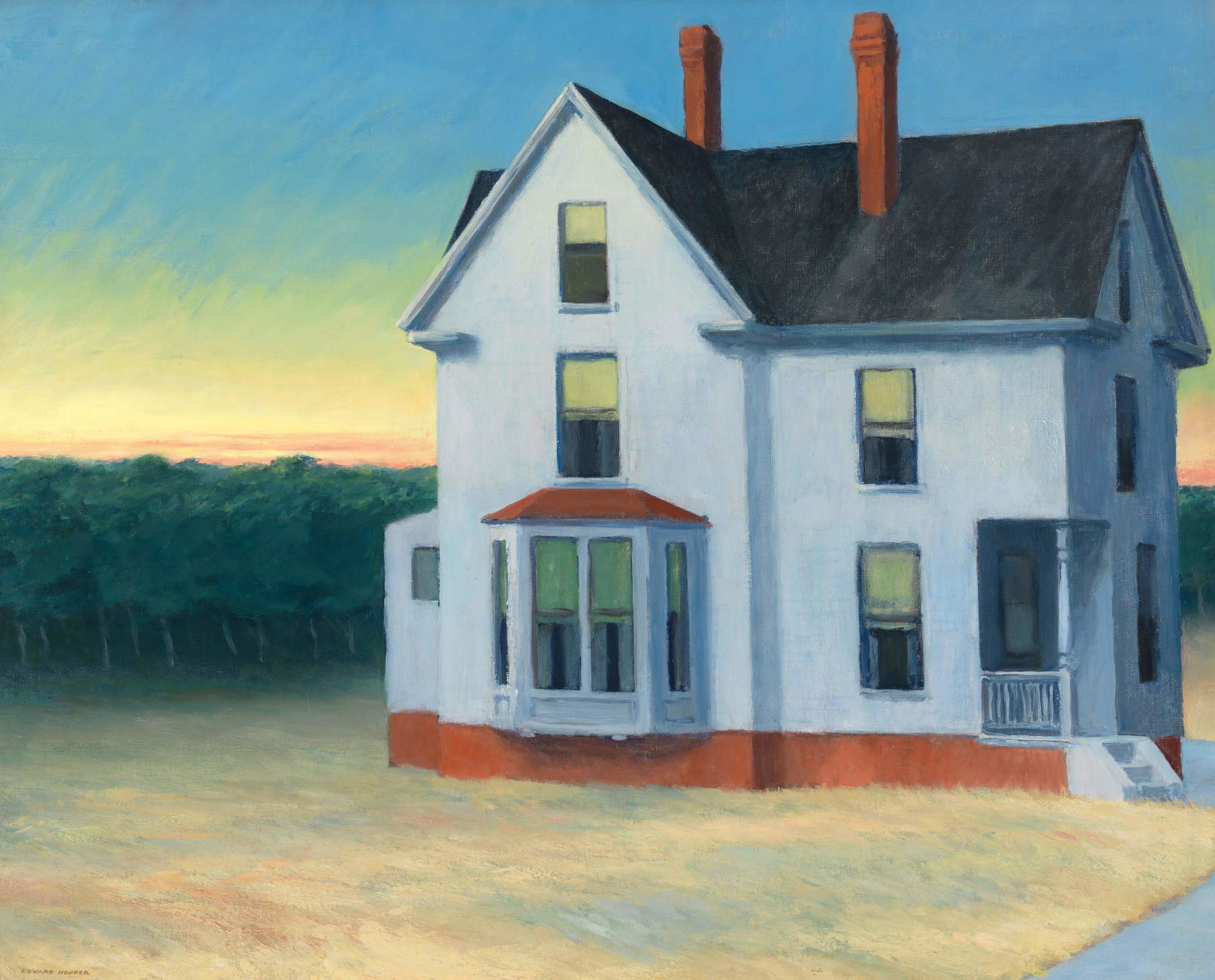 Edward Hopper, Cape Cod Sunset / Sonnenuntergang in Cape Cod (1934; Öl auf Leinwand, 74 &times; 92,1 cm; Whitney Museum of American Art, New York; Nachlass von Josephine N. Hopper 70.1166) &copy; Erben von Josephine N. Hopper/SIAE