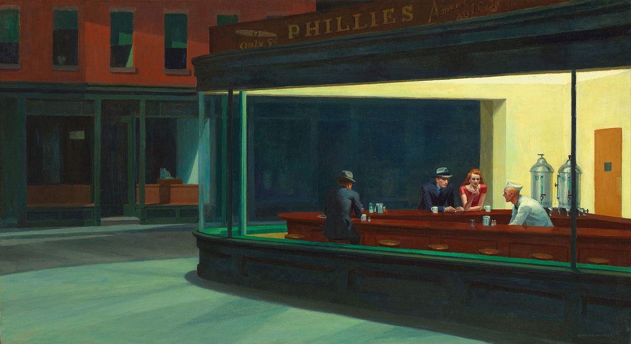 Edward Hopper, Les noctambules (1942 ; huile sur toile, 84,1 x 152,4 cm ; Chicago, Art Institute of Chicago)