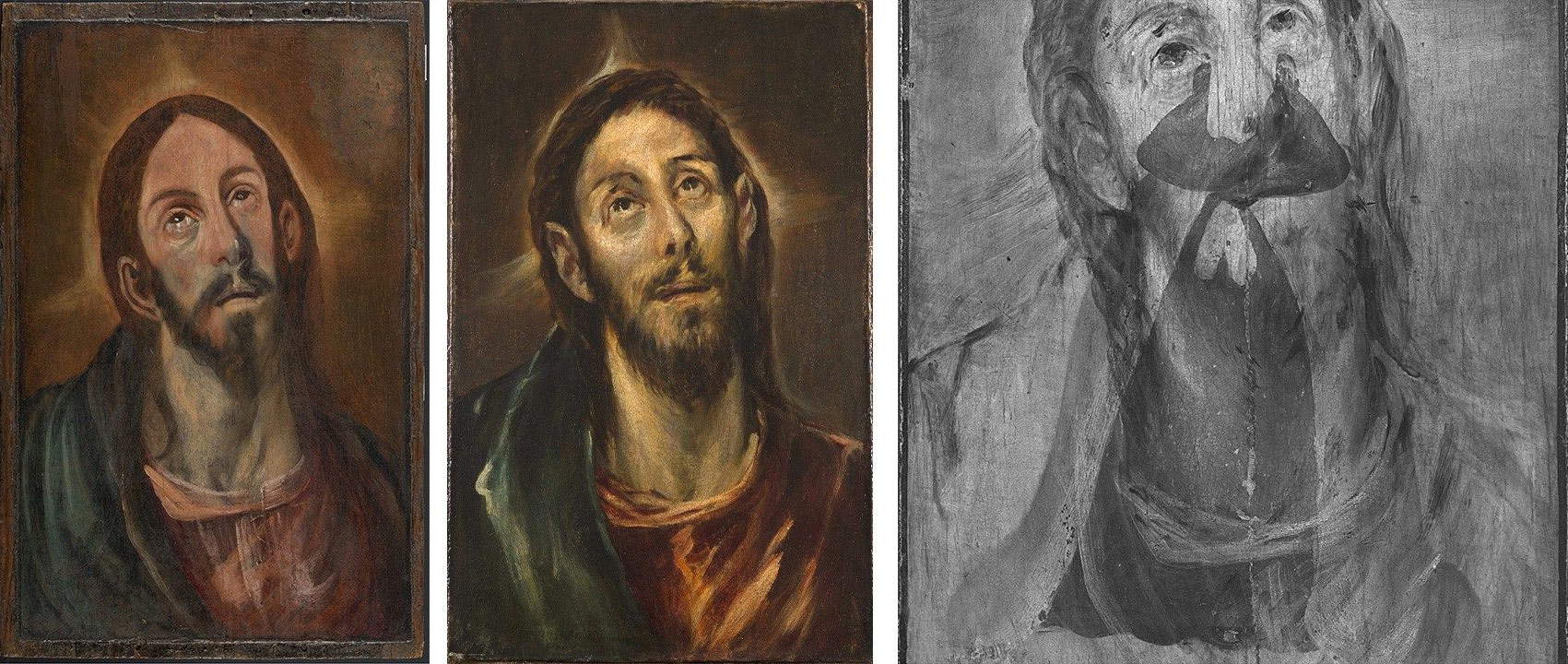 From left to right: the rediscovered painting, the painting as it was before restoration, the reflectography revealing the figure of St. Dominic. Image: Vatican Museums