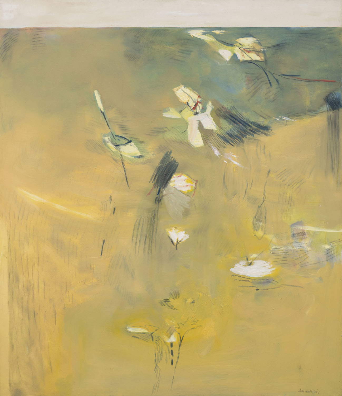 Elisa Montessori, Campi Elisi (1994; Öl und Graphit auf Leinwand, 142,5 x 122,5 cm). Foto: Giorgio Benni. Mit freundlicher Genehmigung der Künstlerin und der Galerie Monitor Rom | Lissabon | Pereto (AQ)
