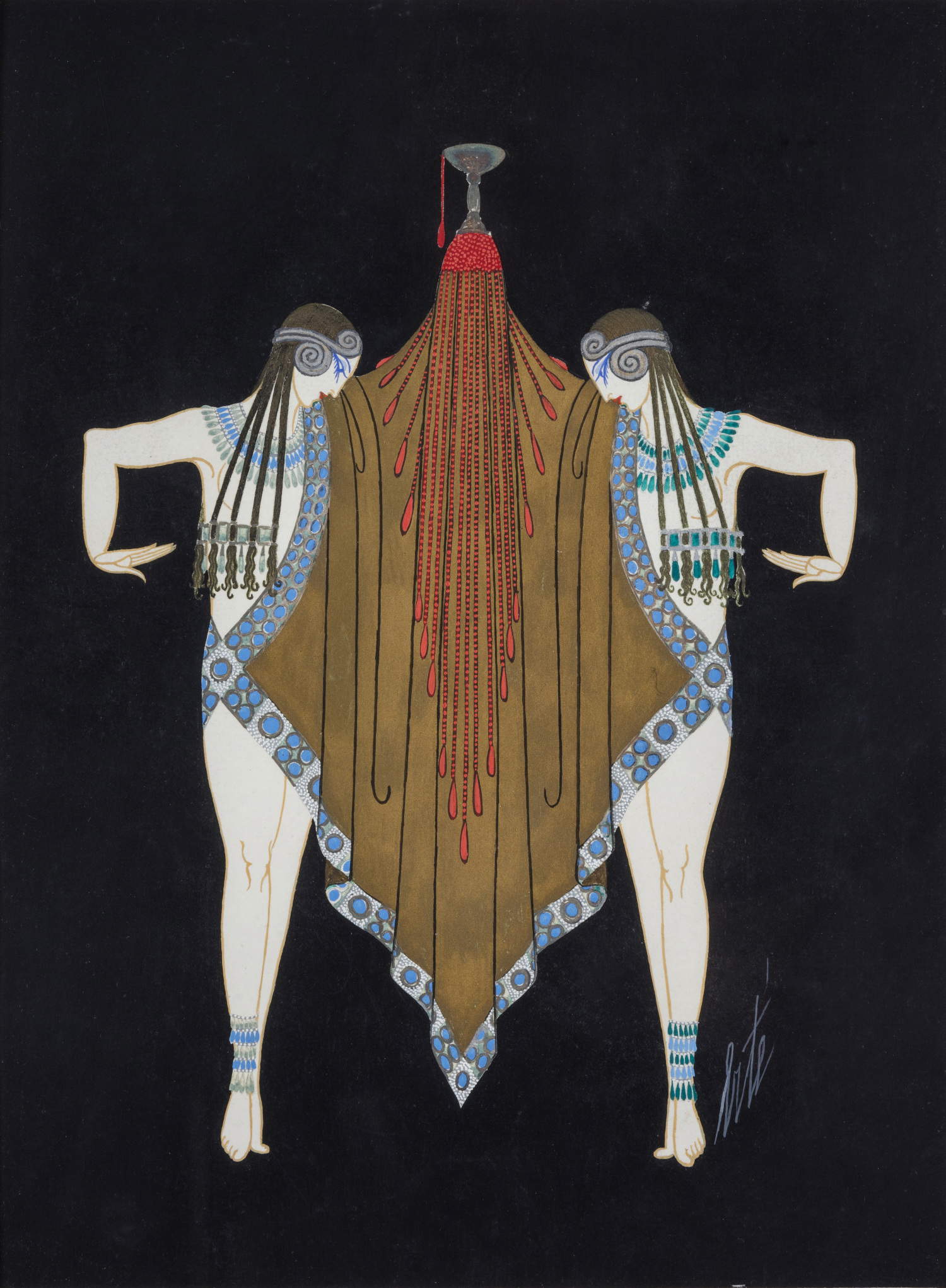 Ert&eacute; - Romain de Tirtoff, Gruppo che avanza davanti a Salom&eacute;, progetto per Bacchanale  (1927; tempera su carta, 38,5 x 28,5 cm; Collezione Franco Maria Ricci, Labirinto della Masone, Fontanellato) &copy; Chalk &amp; Vermilion LLC / SIAE