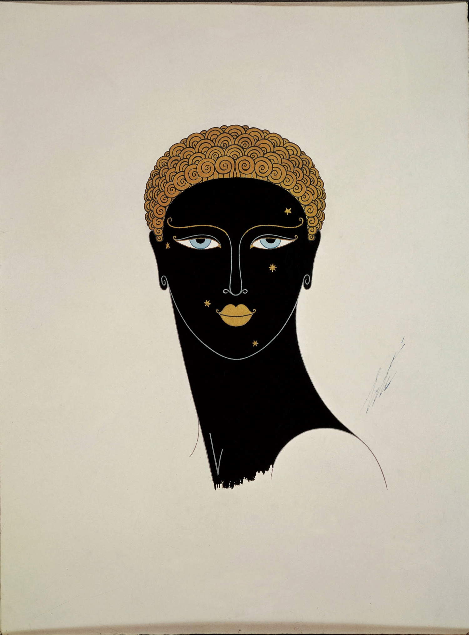 Ert&eacute; - Romain de Tirtoff, Testa di manichino per Pierre Imans in La Reine de Saba (1927; tempera su carta, 38,5 x 28,2 cm; Collezione Franco Maria Ricci, Labirinto della Masone, Fontanellato) &copy; Chalk &amp; Vermilion LLC / SIAE