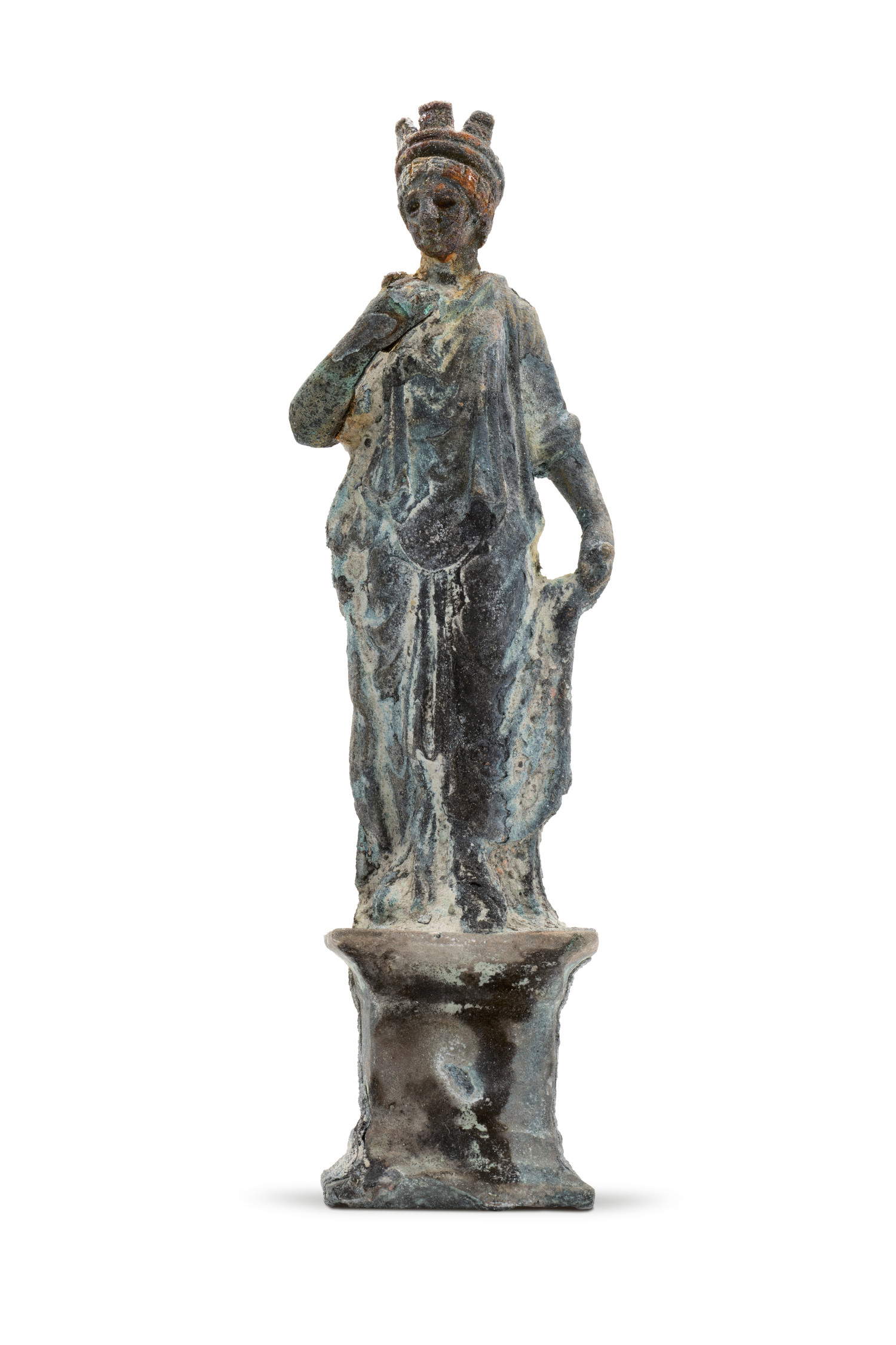 Statuetta di Fortuna-Nemesi (inizi I secolo d.C.; bronzo, altezza 10,2 cm, larghezza 6 cm; proveniente dal Bagno Grande, San Casciano dei Bagni)
