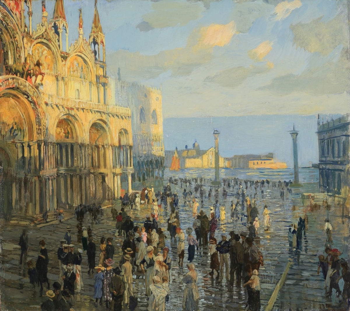 Ettore Tito, Piazza San Marco (huile sur panneau ; collection privée) Courtesy of Gallerie Enrico, Milan