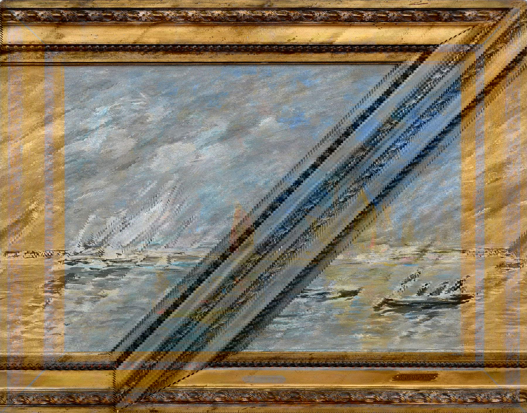 Eug&egrave;ne Boudin, Barques et Estacade (1890-1897; olio su tela, 40 x 55 cm; Le Havre, Muma - Museo d&rsquo;arte moderna Andr&eacute; Malraux) Foto: Wikimedia Commons | Patrick - Creative Commons&nbsp;Attribution-Share Alike 2.0 Generic&nbsp;license.