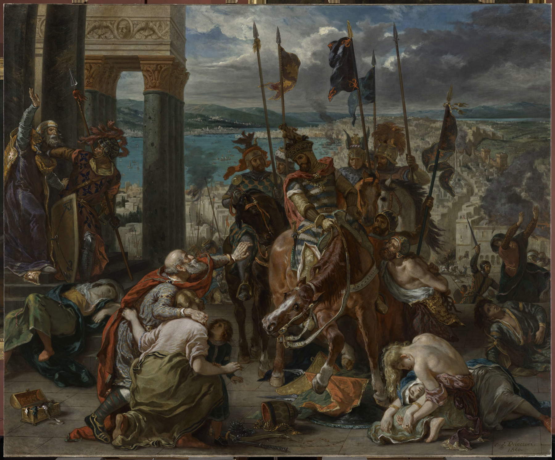 Eug&egrave;ne Delacroix, L&rsquo;ingresso dei Crociati a Costantinopoli (12 aprile 1204) (1838-1840; olio su tela, 410 x 498 cm; Parigi, Louvre)