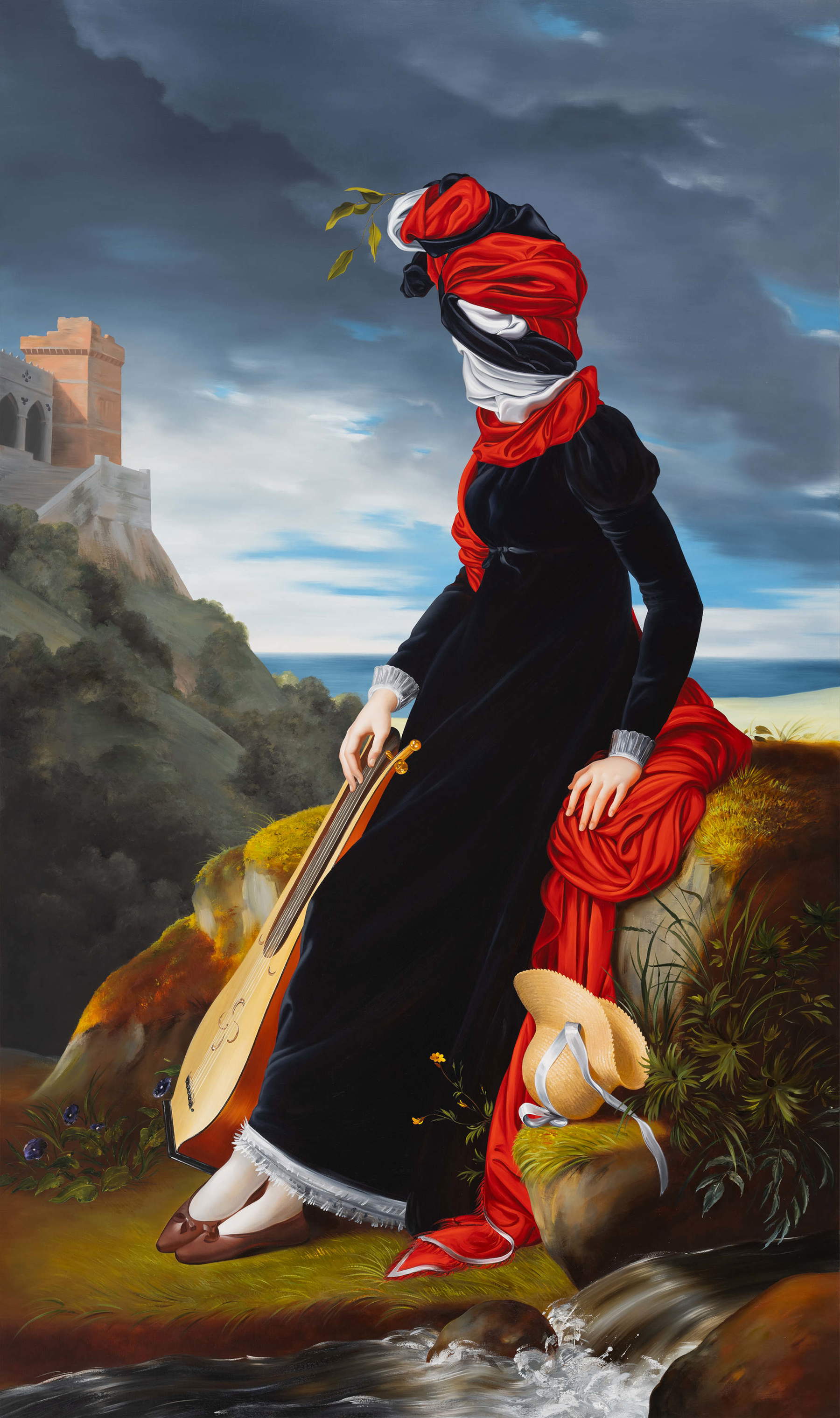 Ewa Juszkiewicz, In a Shady Valley, Near a Running Water (after François Gérard) (2023; olio su tela, 270 x 160 cm)