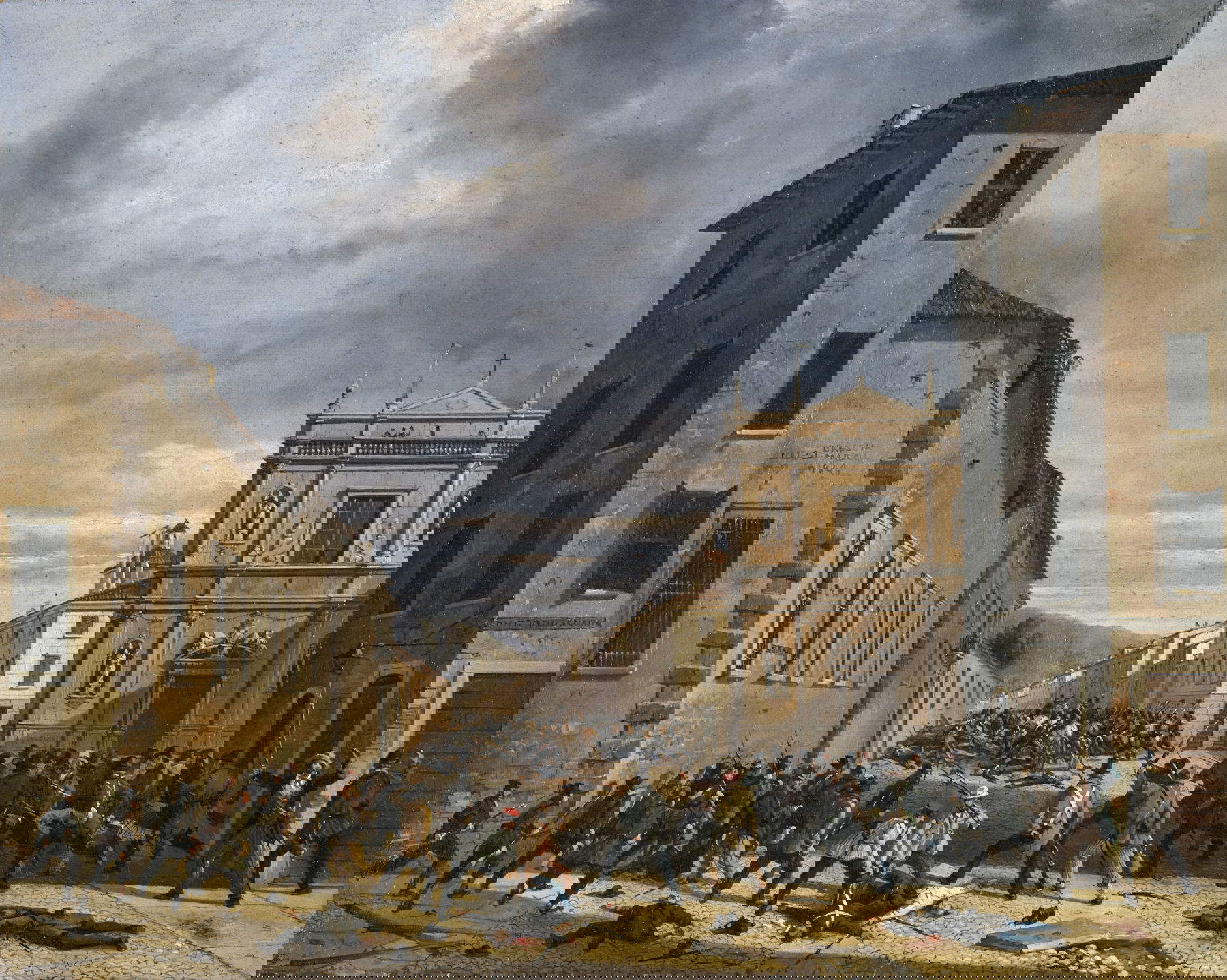 Faustino Joli, Le dieci giornate a San Barnaba (um 1850; Öl auf Leinwand, 31,5 x 40,5 cm; Brescia, Museo del Risorgimento Leonessa d'Italia, Inv. DI 571) Auf Konzession der Fondazione Brescia Musei