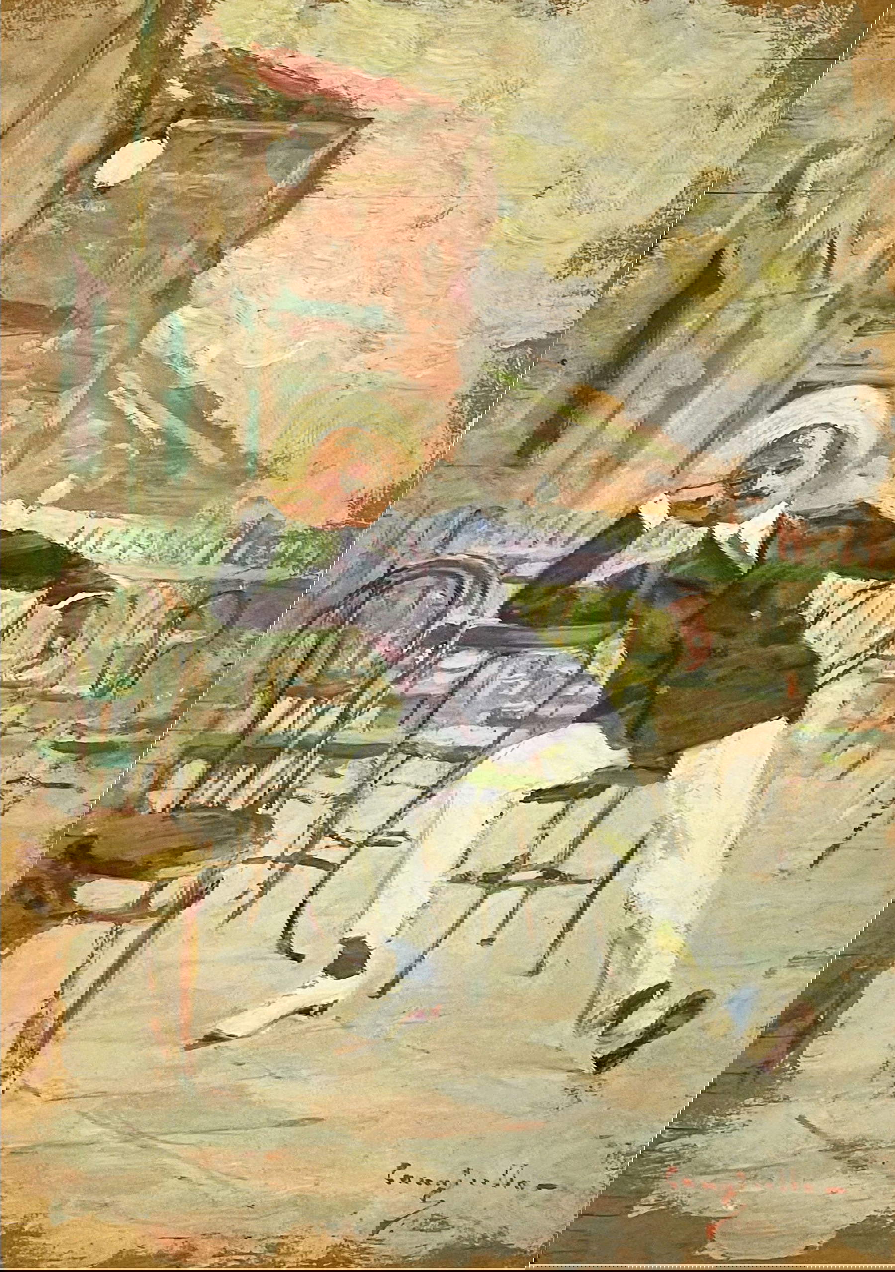 Francesco Cangiullo, Portrait de Marinetti au Kursaal de Rimini (1914-1915 ; huile sur panneau, 24x16,5 cm ; Turin, collection Elena et Massimo Massano)