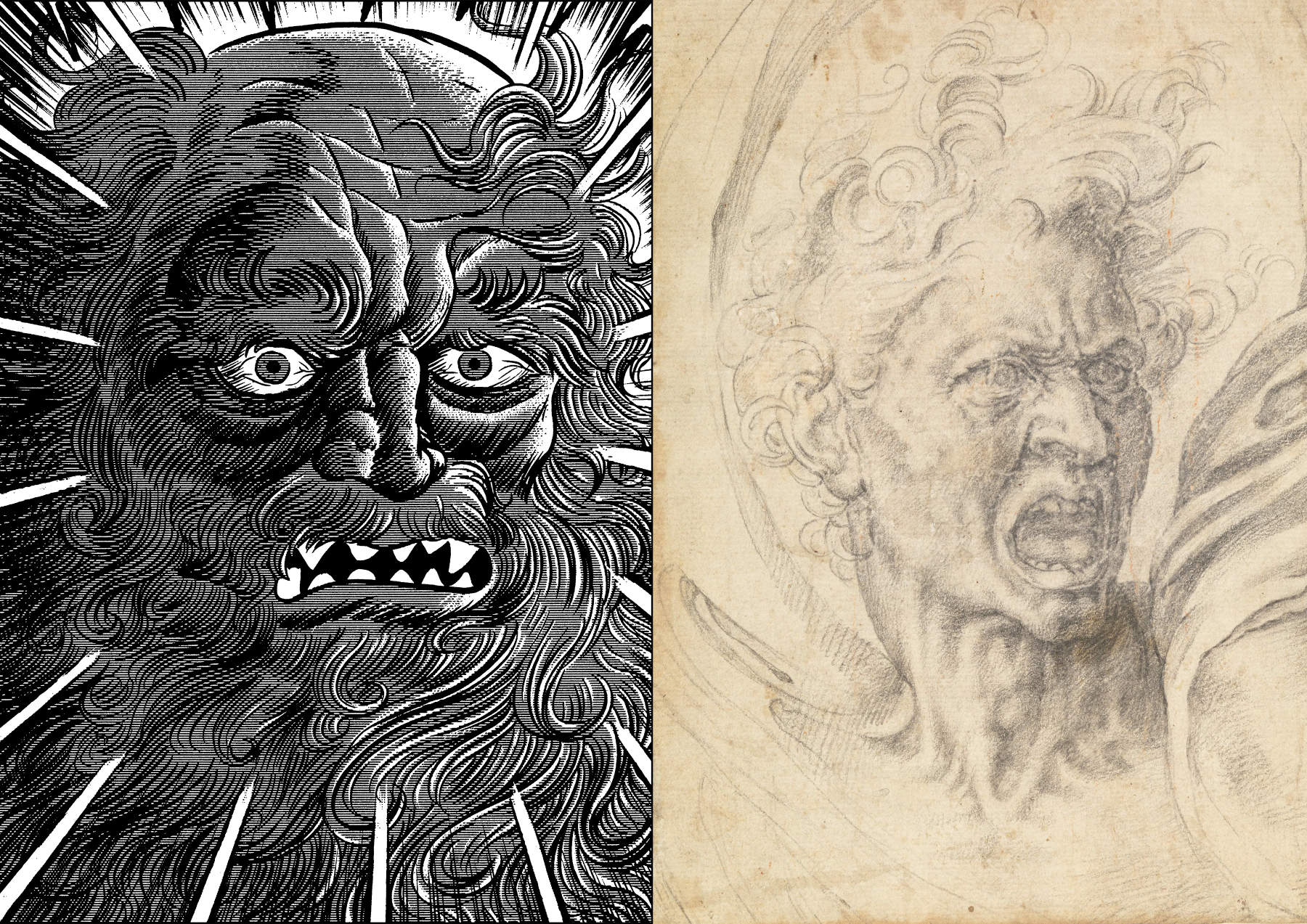 Attribuita a Francesco Salviati, copia da Michelangelo Buonarroti, Anima dannata (Pietra nera su carta, 231 x 197 mm)