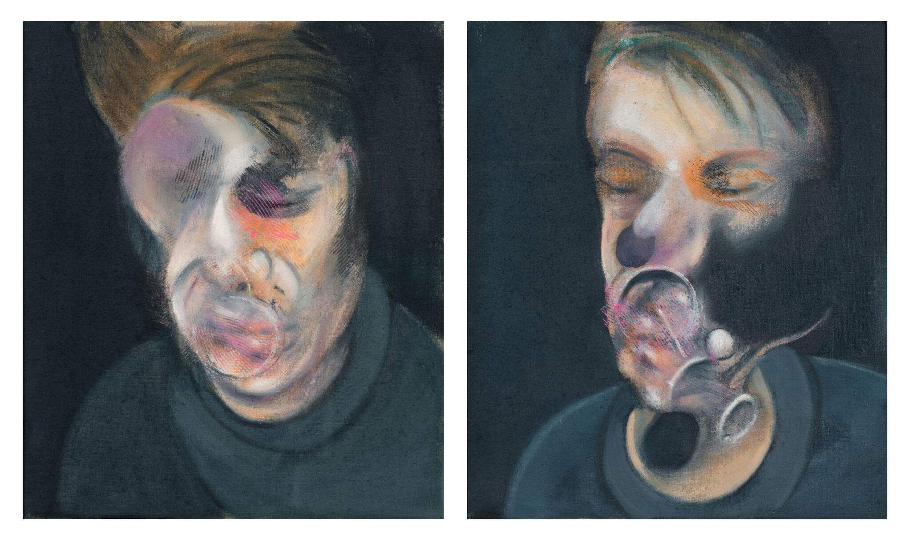 Francis Bacon, Two Studies for Self-Portrait (1977; oil on canvas, in two parts, 35.5 x 30.5 cm) Photo: &copy; Sotheby's